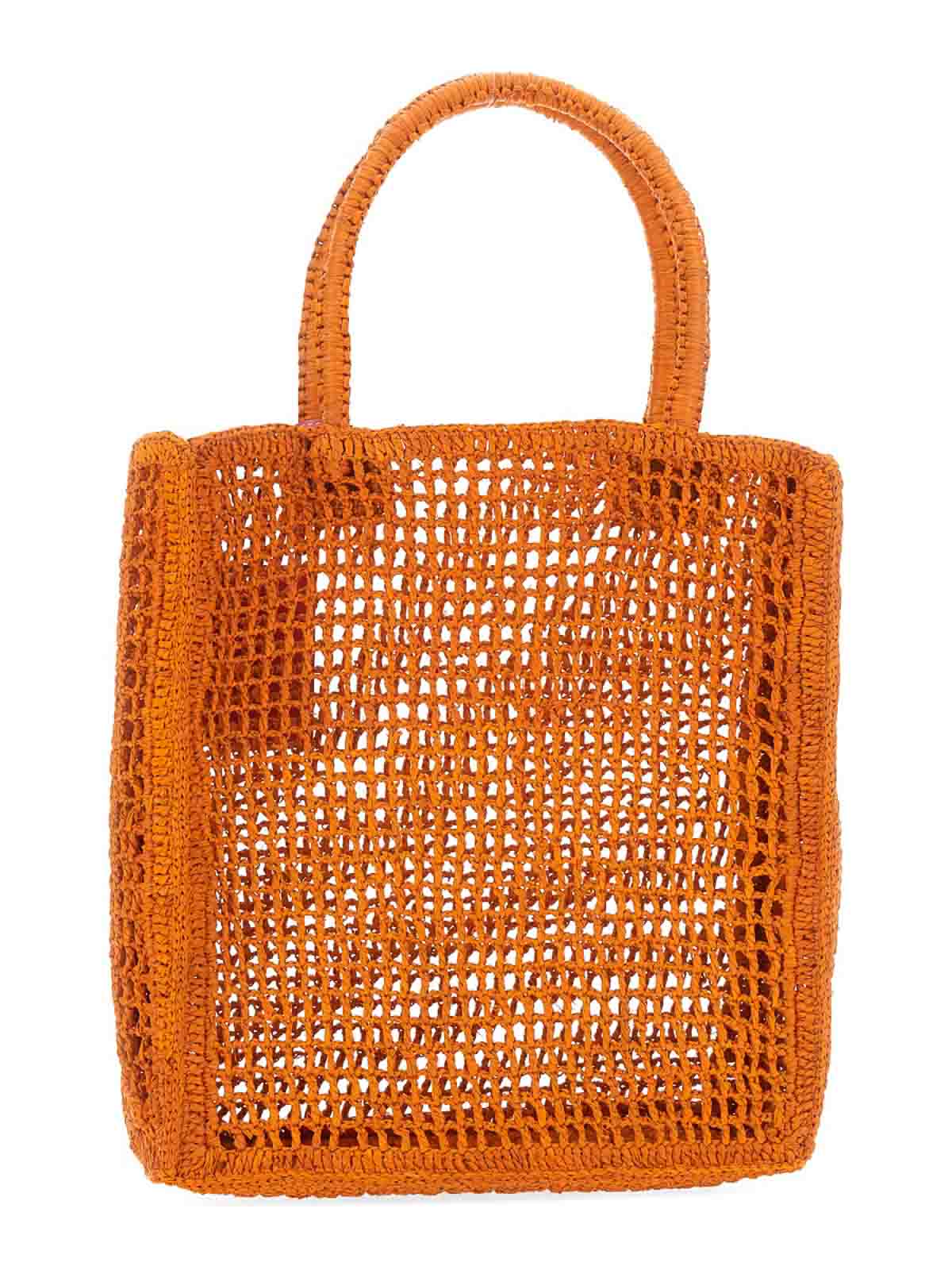 Shop Manebi Raffia Net Bag In Orange