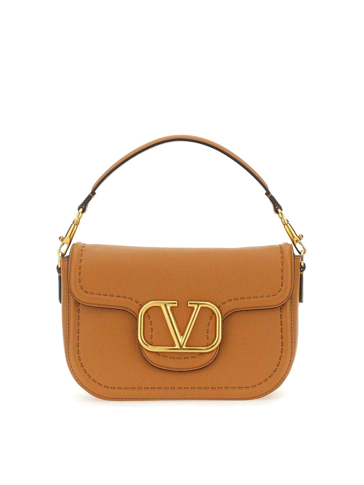Shop Valentino Shoulder Bag With Logo In Light Brown