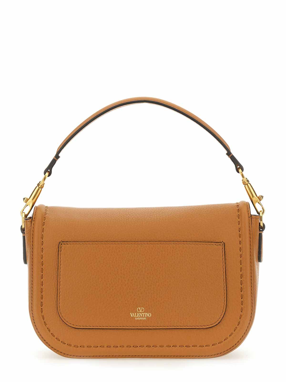 Shop Valentino Shoulder Bag With Logo In Light Brown