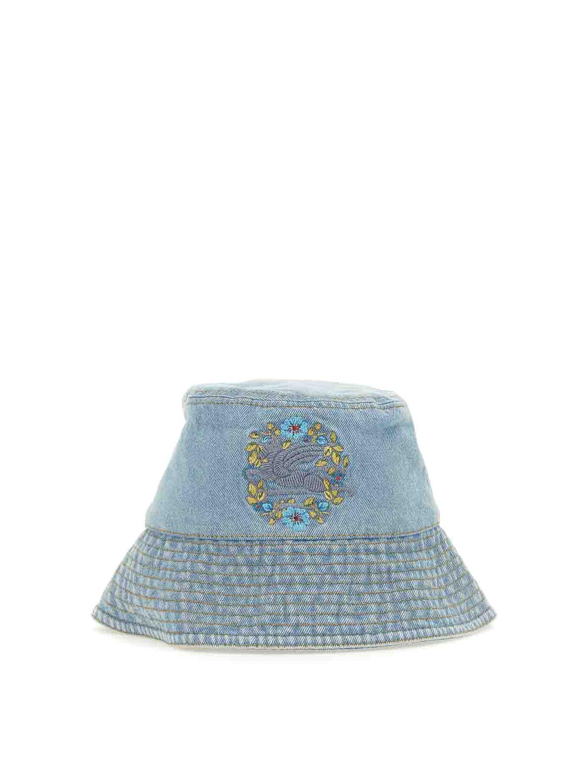Shop Etro Bucket Hat With Pegasus Embroidery In Dark Wash