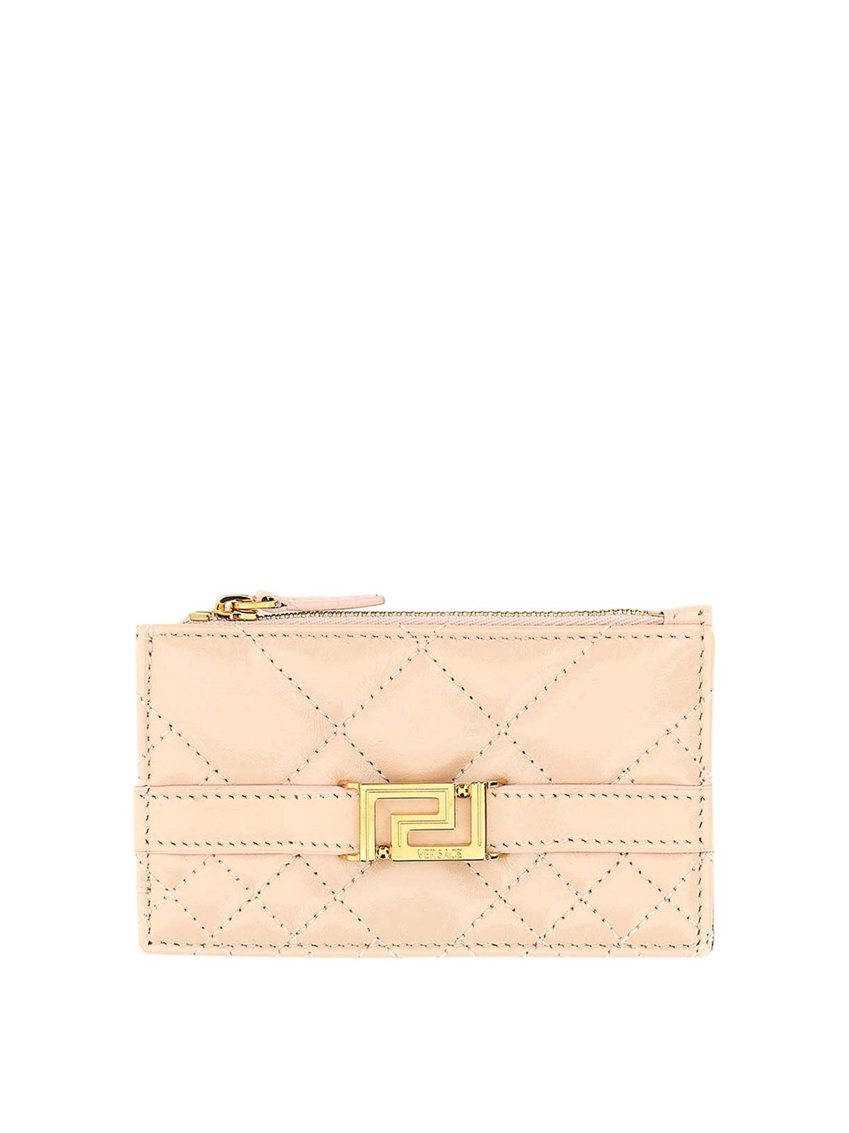 Shop Versace Greca Goddess Zippered Card Case In Light Pink