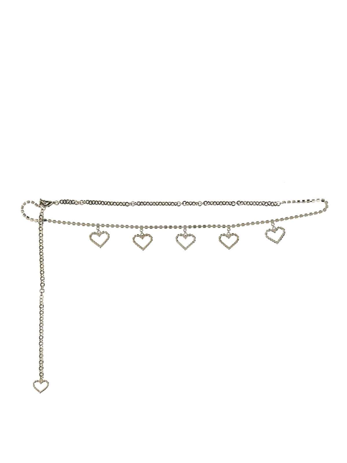 Shop Alessandra Rich Crystal Belt With Heart Pendants In Silver