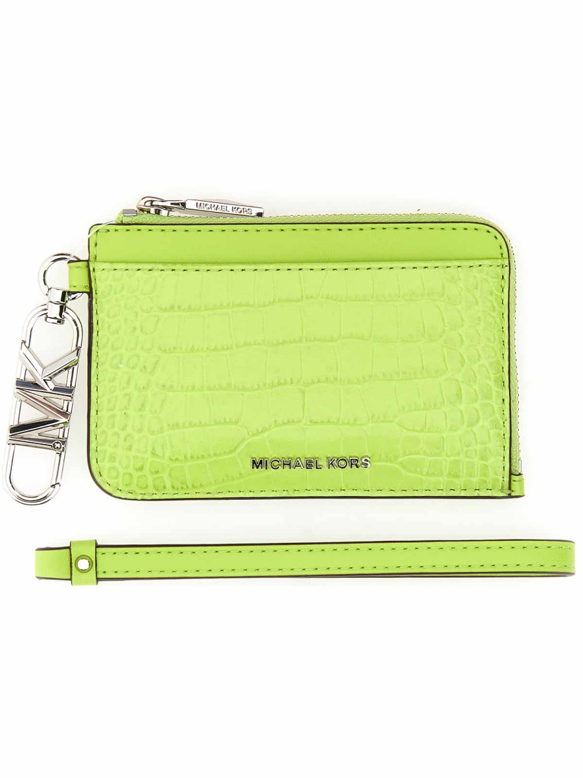 Shop Michael Michael Kors Leather Credit Card Holder In Green