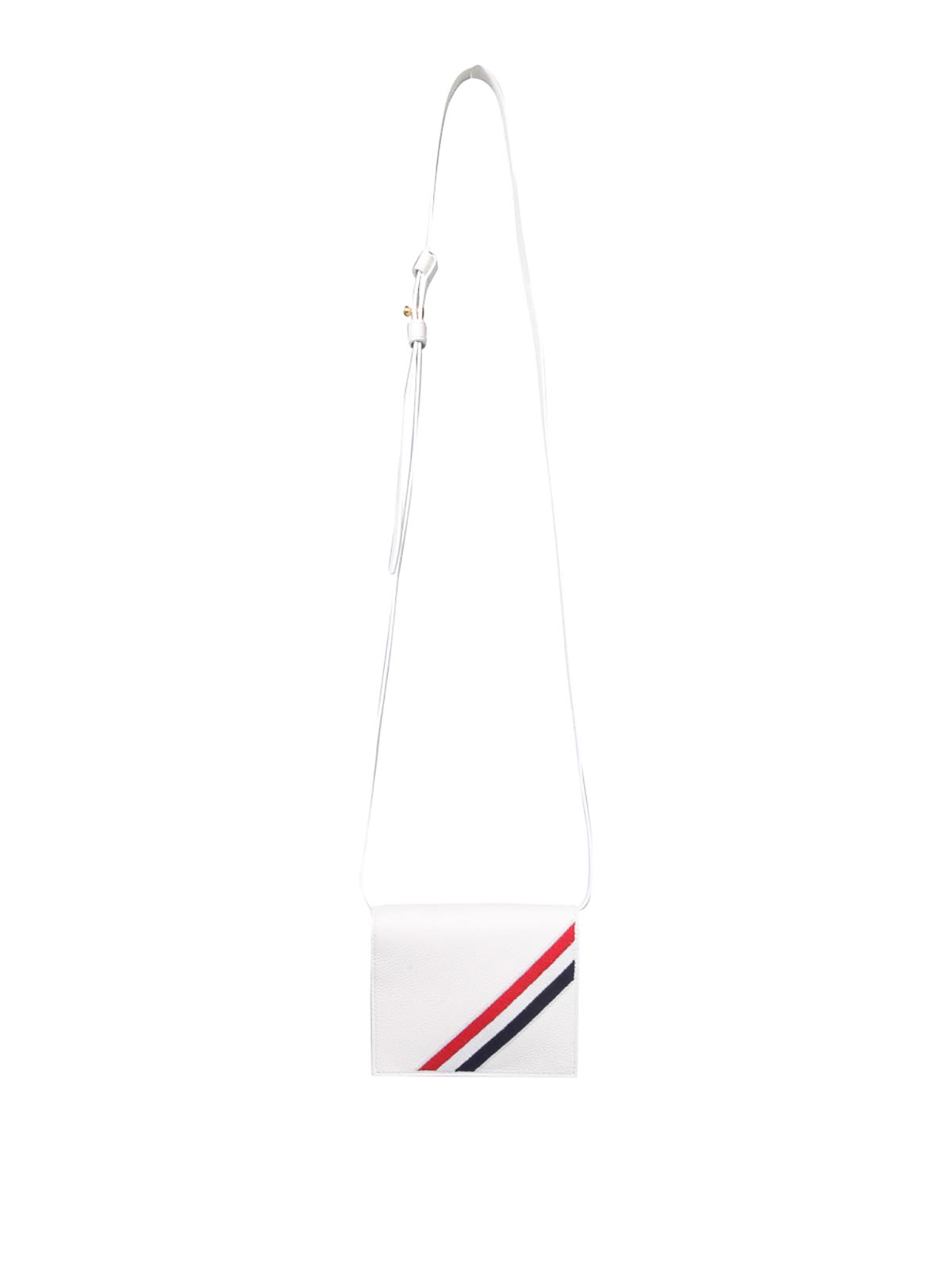 Shop Thom Browne Card Holder With Shoulder Strap In White
