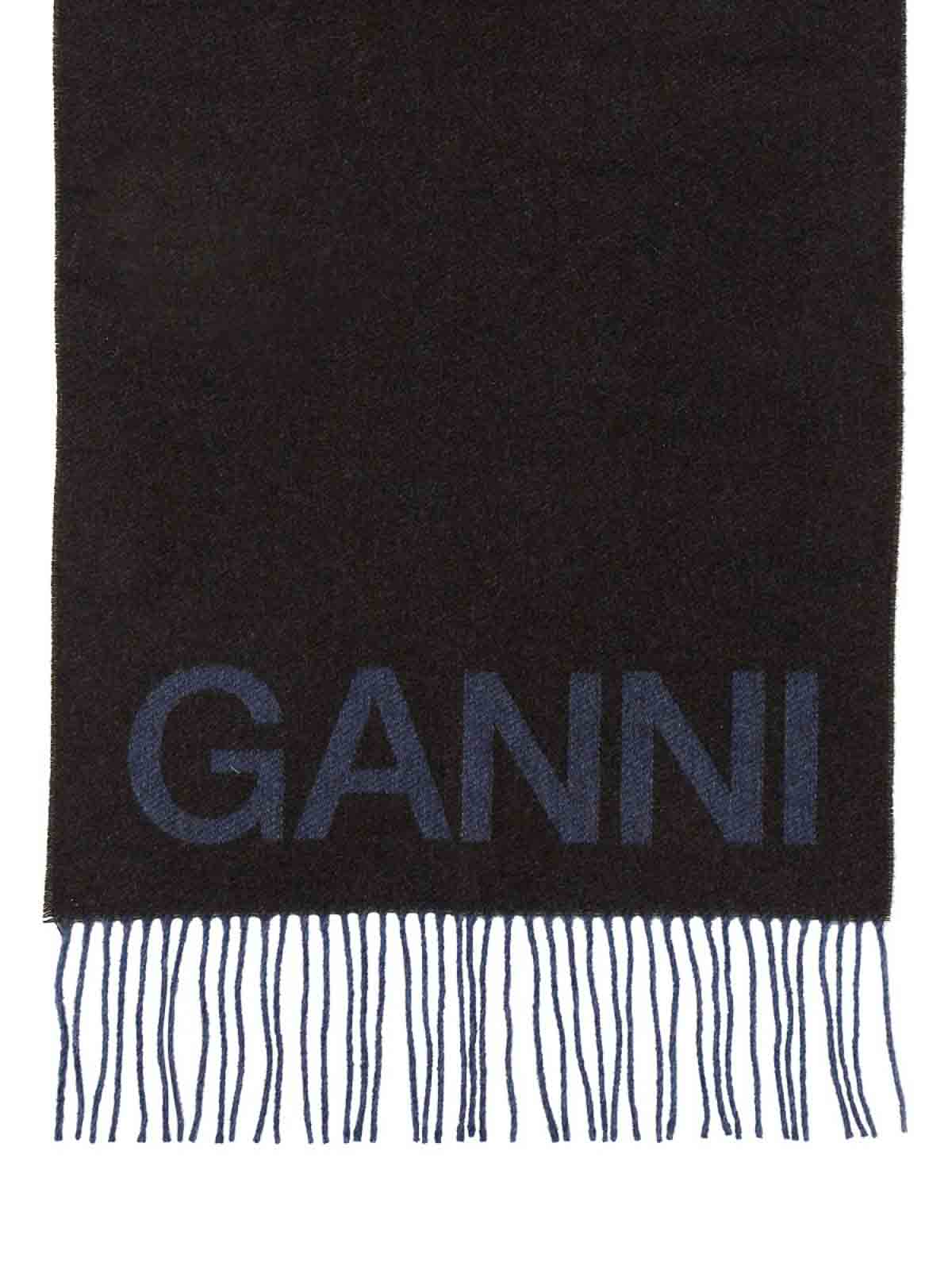 Shop Ganni Scarf With Logo In Brown