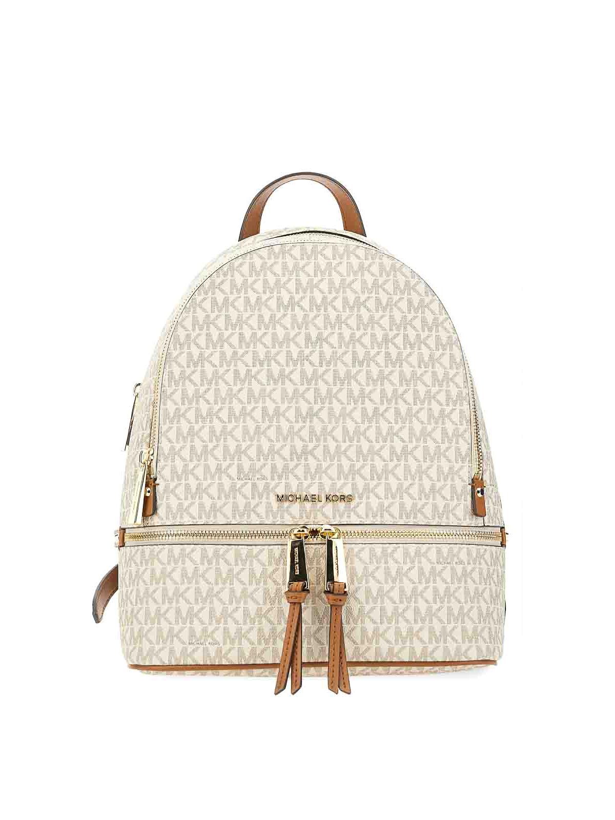 Shop Michael Michael Kors Rhea Zipper Medium Backpack In Beige