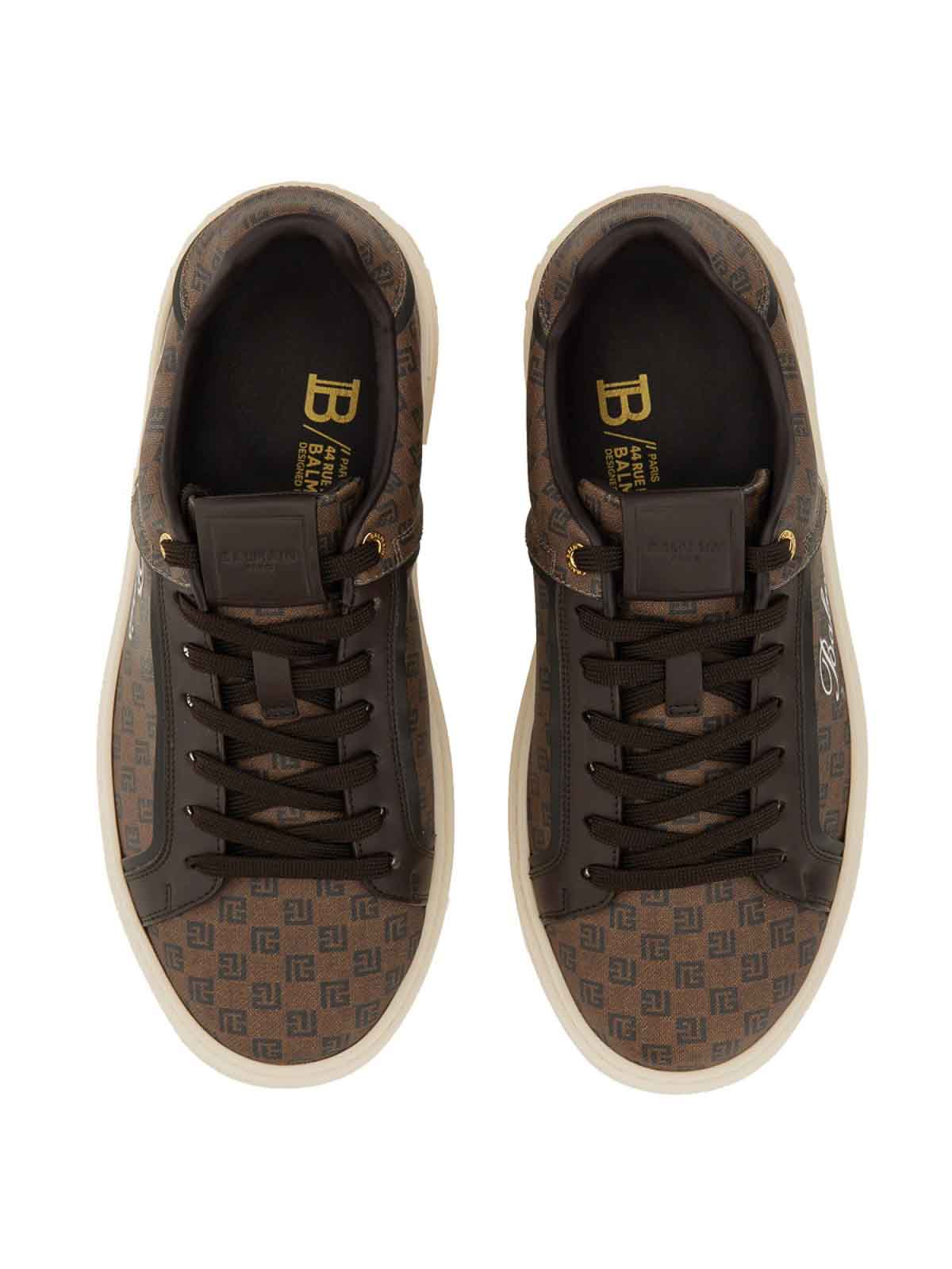 Shop Balmain B-court Sneakers In Brown