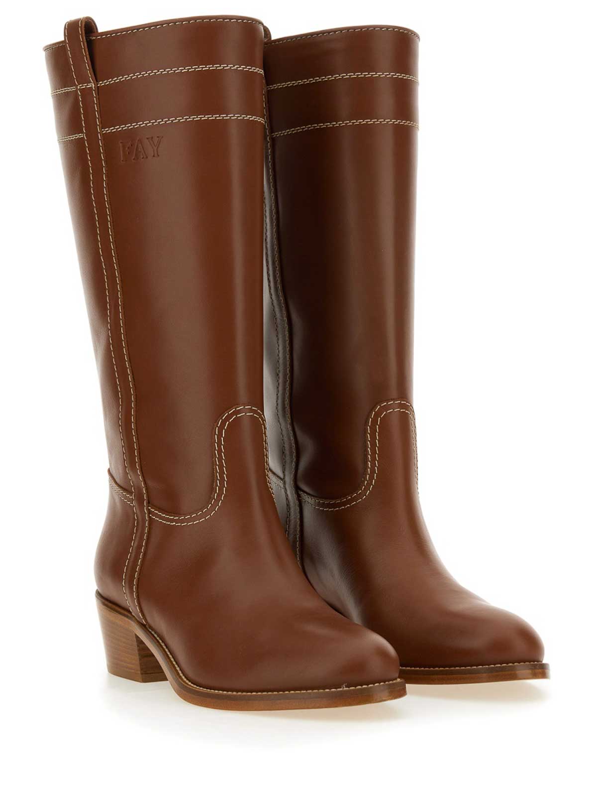 Shop Fay Leather Bootss In Brown