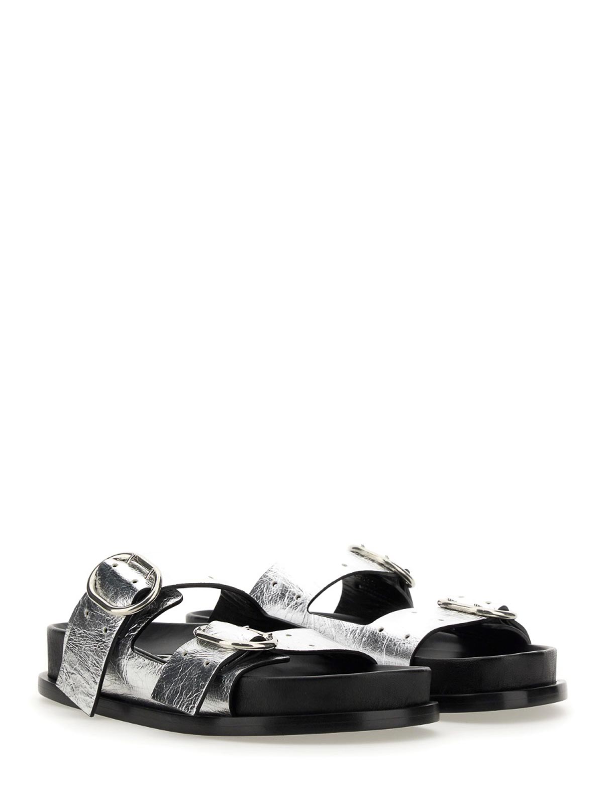 Shop Jil Sander Leather Sandals With Buckle In Silver