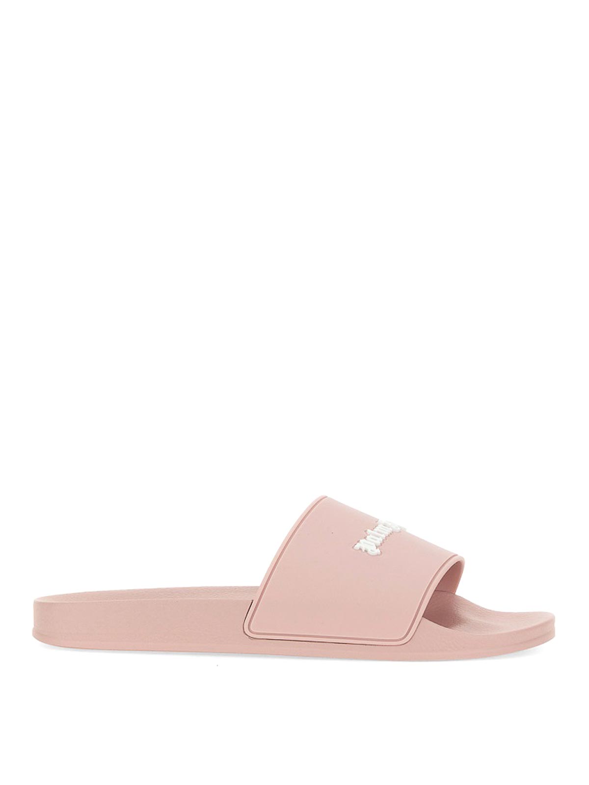 Shop Palm Angels Slide Sandals With Logo In Nude & Neutrals