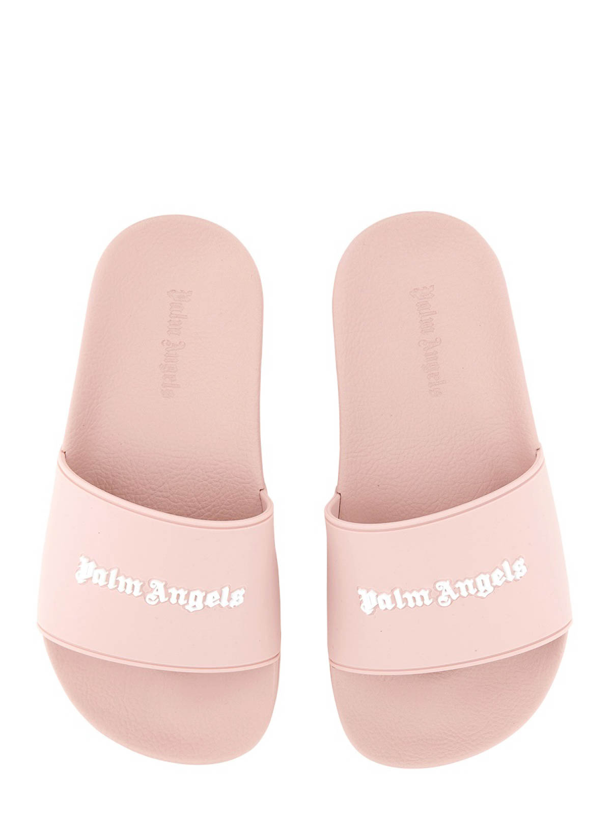 Shop Palm Angels Slide Sandals With Logo In Nude & Neutrals