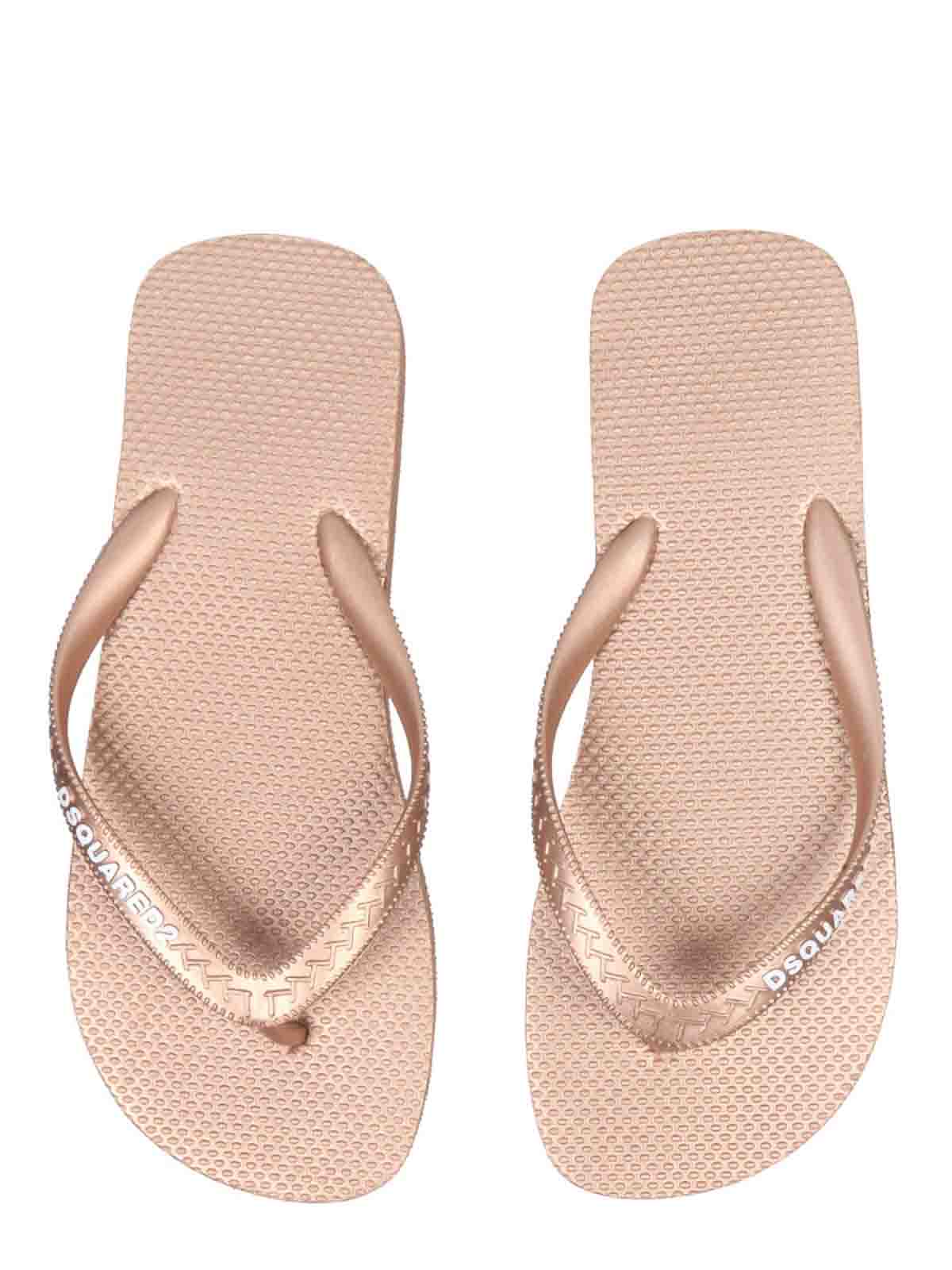Shop Dsquared2 Rubber Thong Sandals In Nude & Neutrals