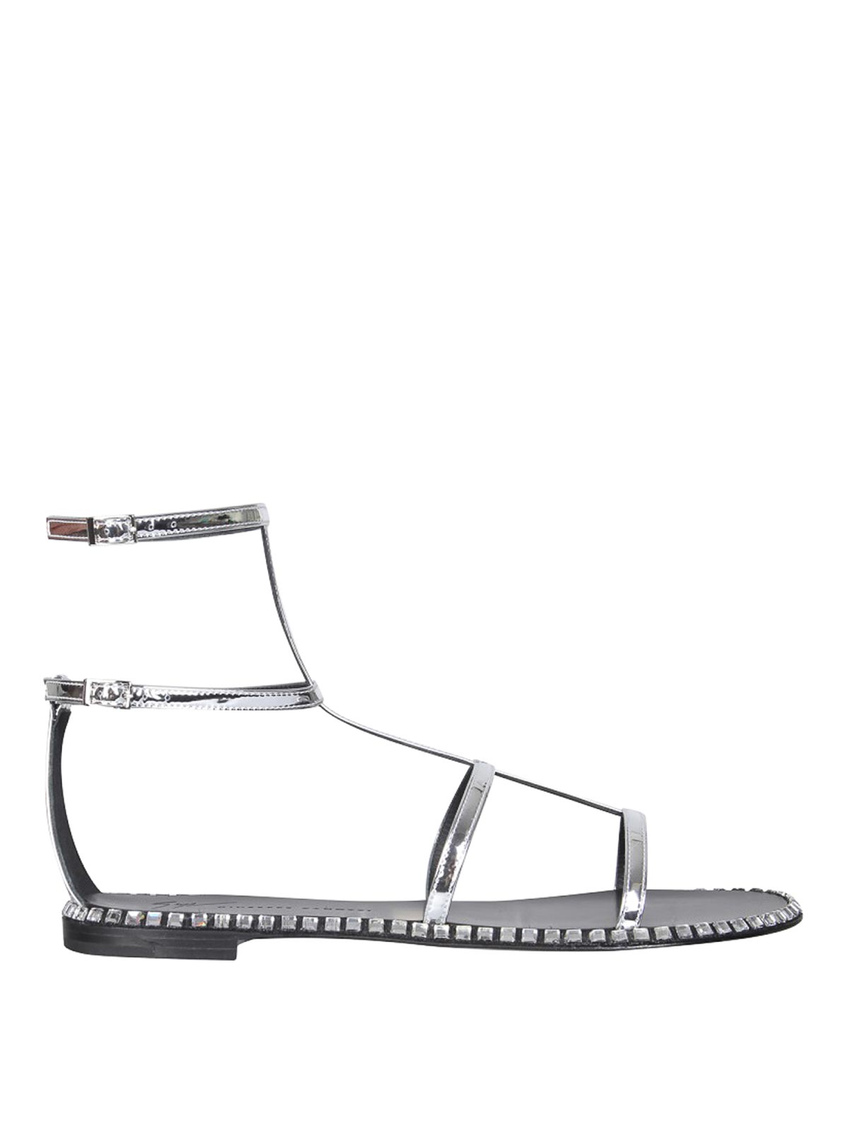 Shop Giuseppe Zanotti Flat Gladiator Sandals In Silver