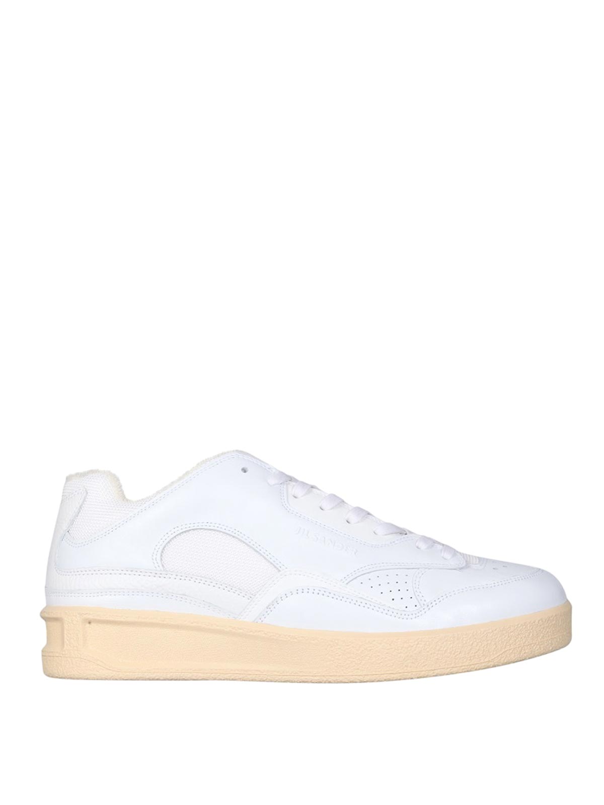 Shop Jil Sander Low Leather Sneakers In White