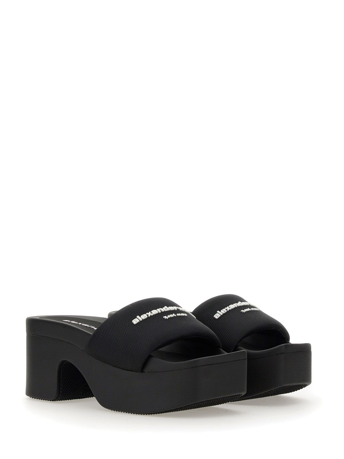 Shop Alexander Wang Slide Platform Sandals With Logo In Black