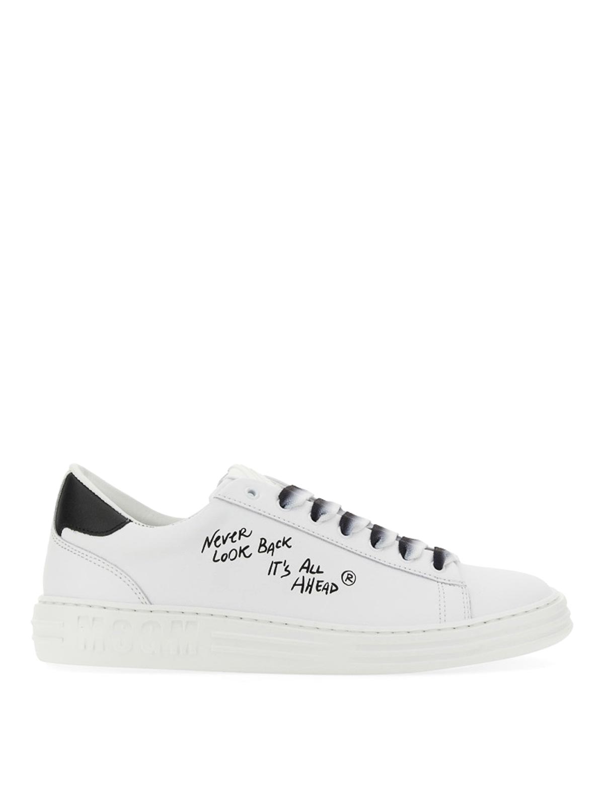 Shop Msgm Leather Sneakers In White