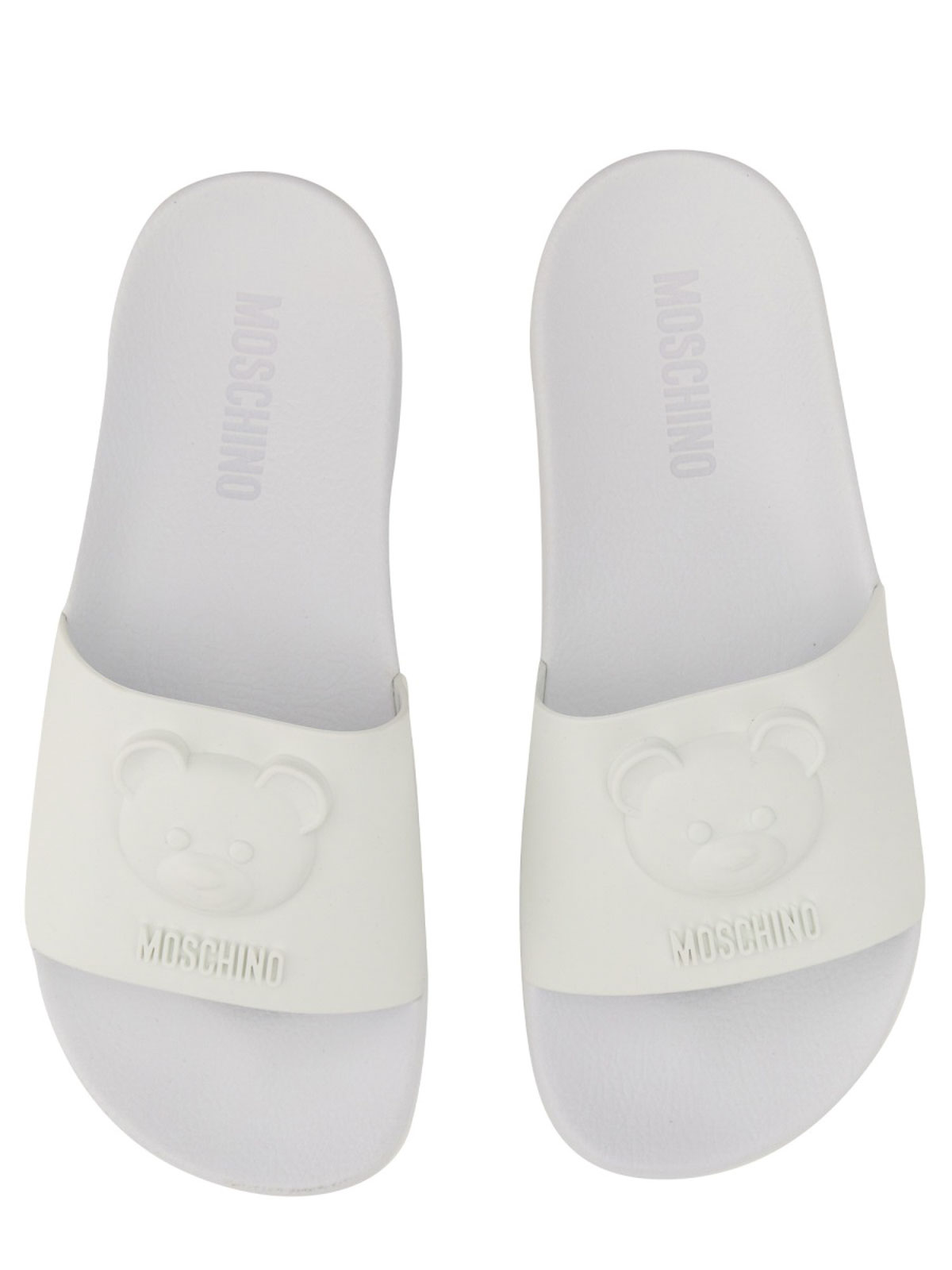 Shop Moschino Slide Sandals With Teddy Logo In White