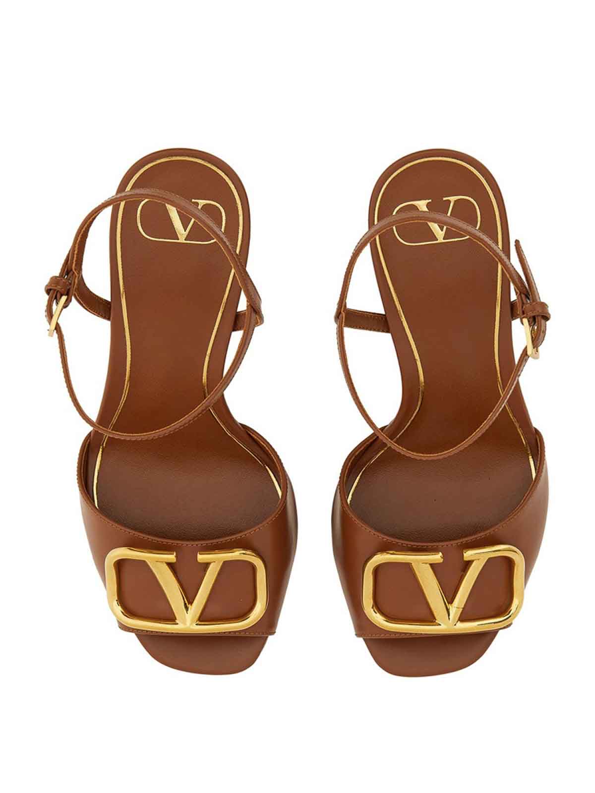 Shop Valentino Logo Sandals In Light Brown