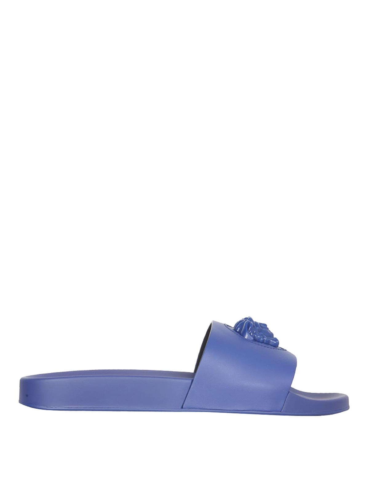 Shop Versace The Medusa Slide Sandals In Blue