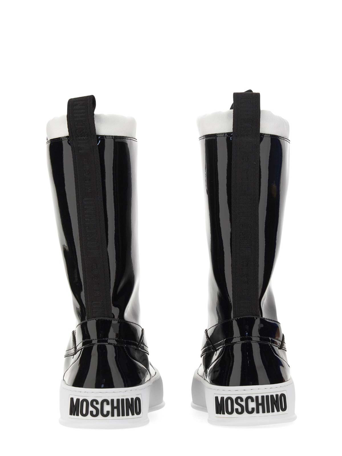 Shop Moschino Logo Boots In Black
