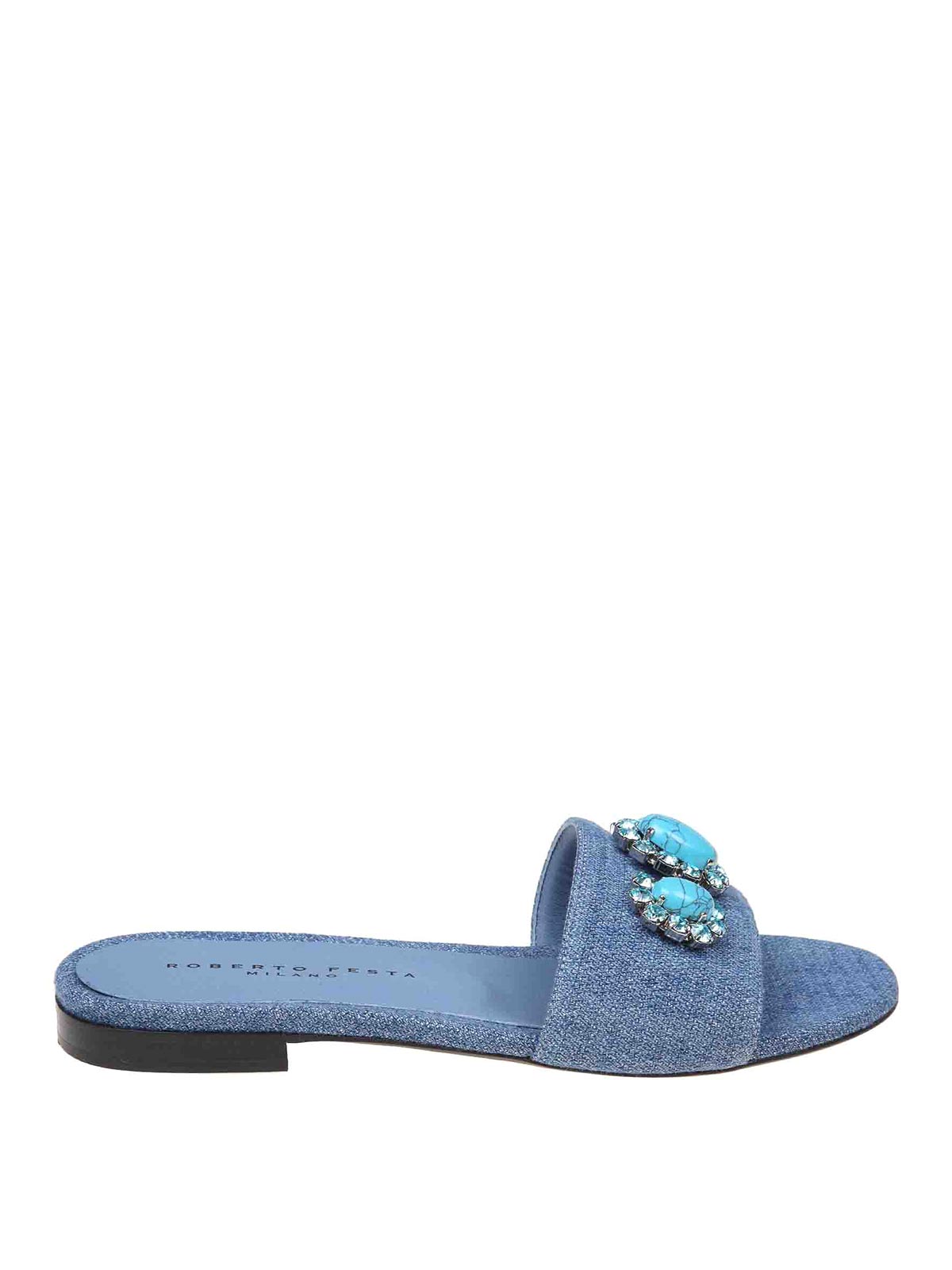 Shop Roberto Festa Embellished Denim Sandals In Blue