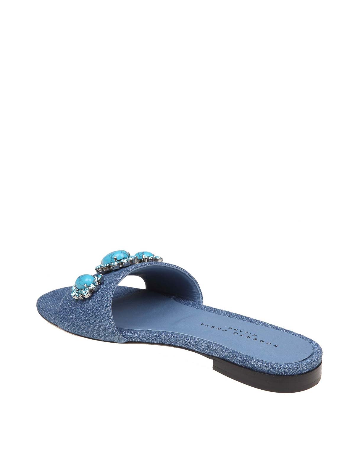 Shop Roberto Festa Embellished Denim Sandals In Blue