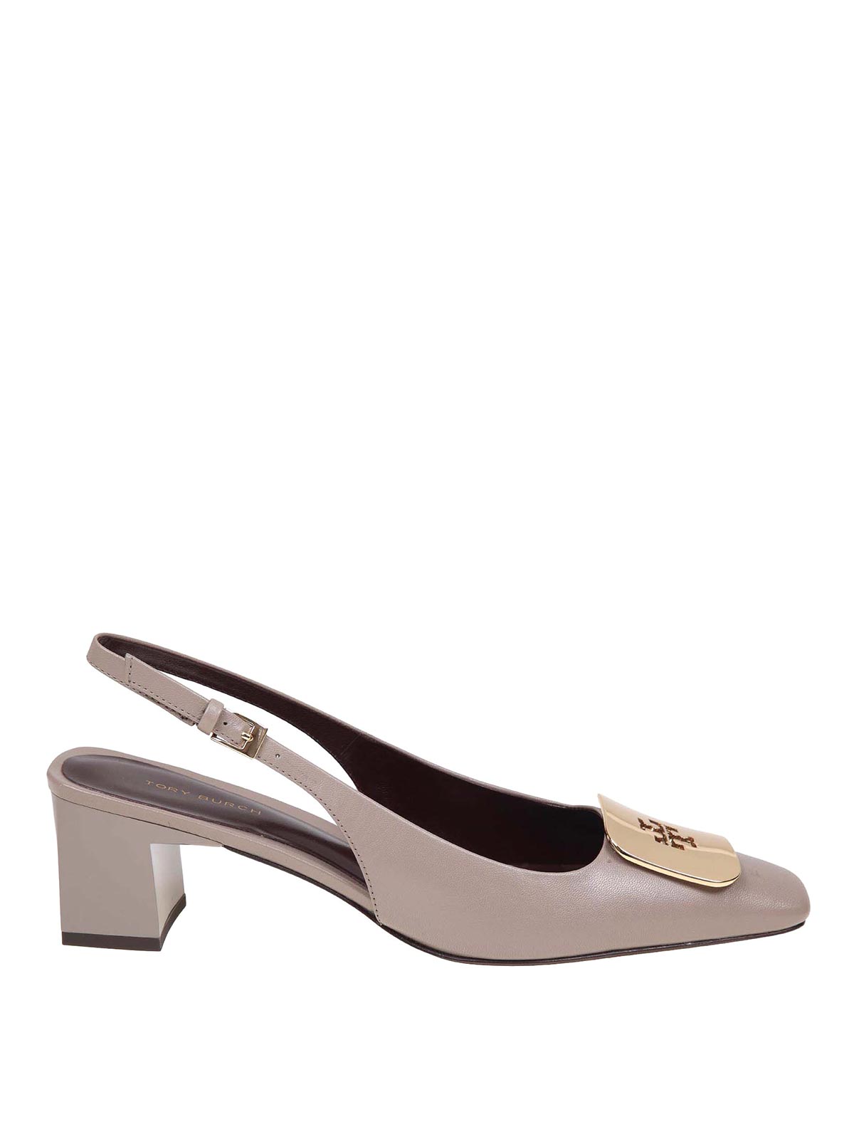 Shop Tory Burch Leather Slingback In Grey