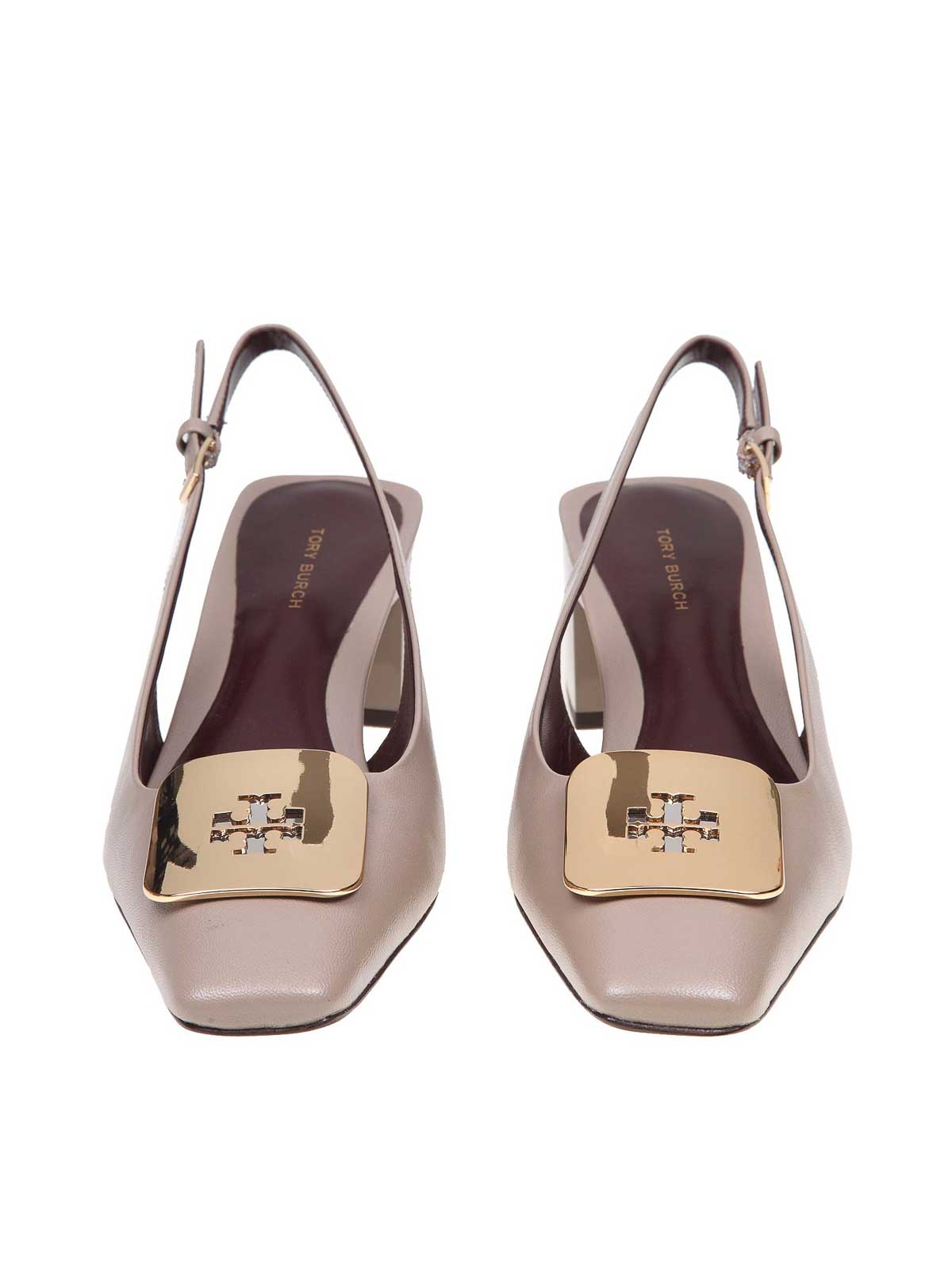 Shop Tory Burch Leather Slingback In Grey