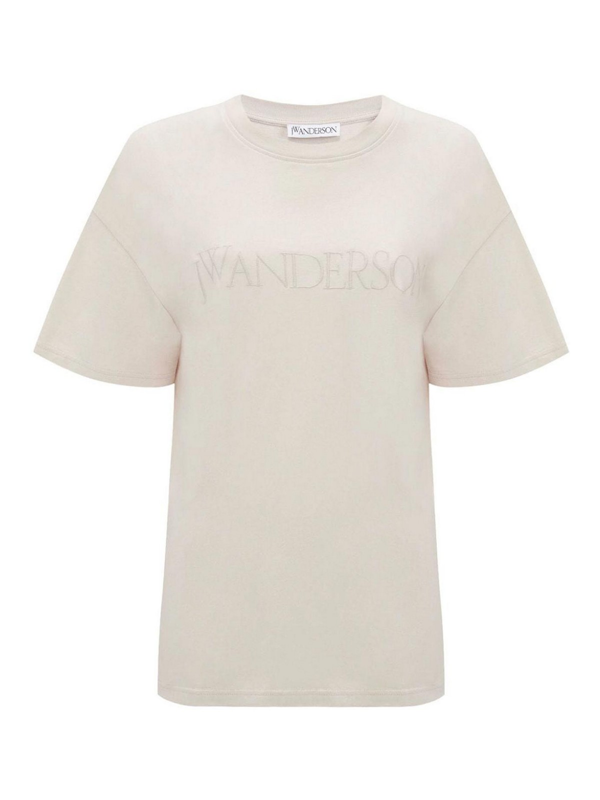 Shop Jw Anderson Logo-embroidered Cotton T-shirt In Beige