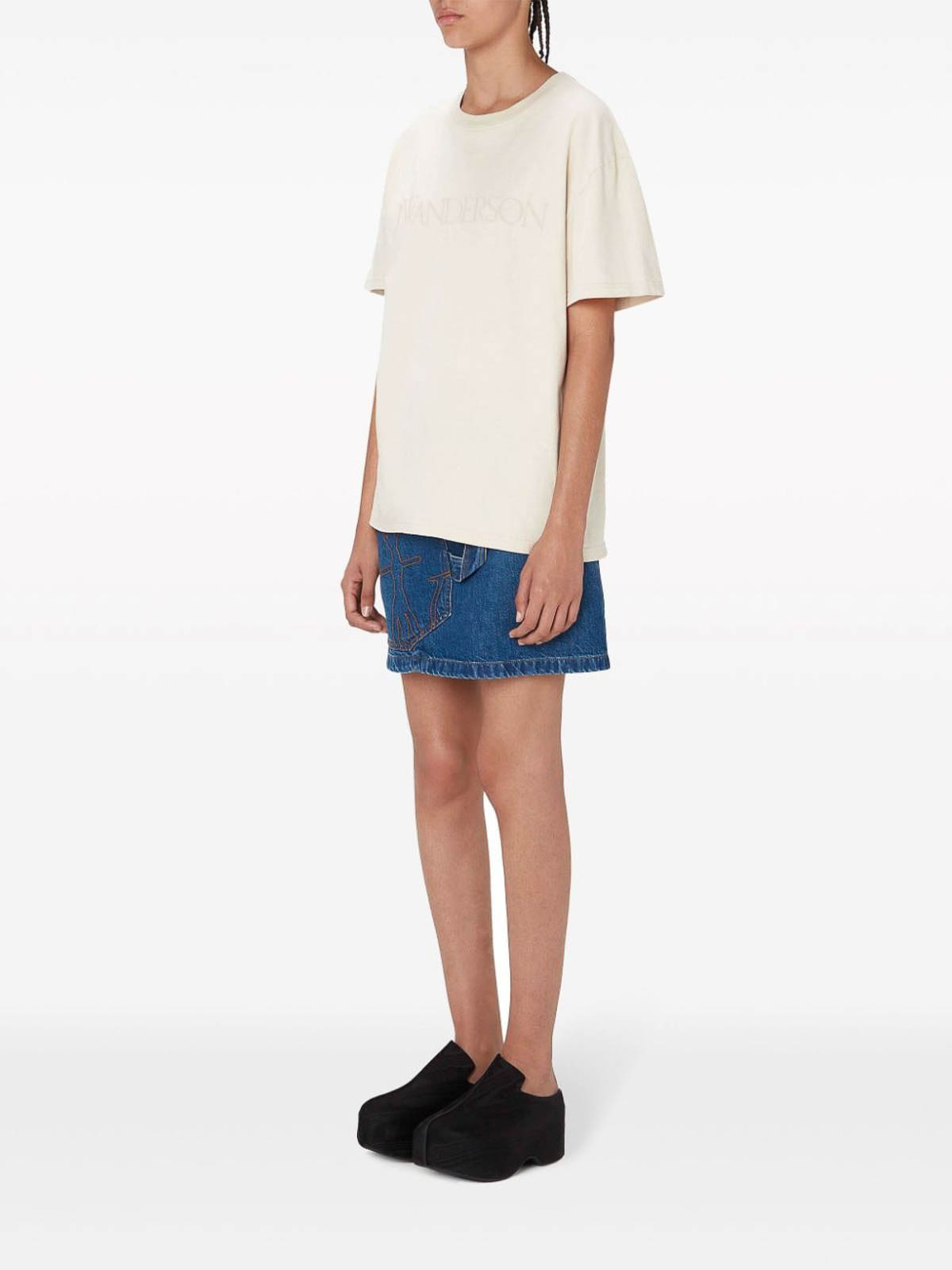 Shop Jw Anderson Logo-embroidered Cotton T-shirt In Beige