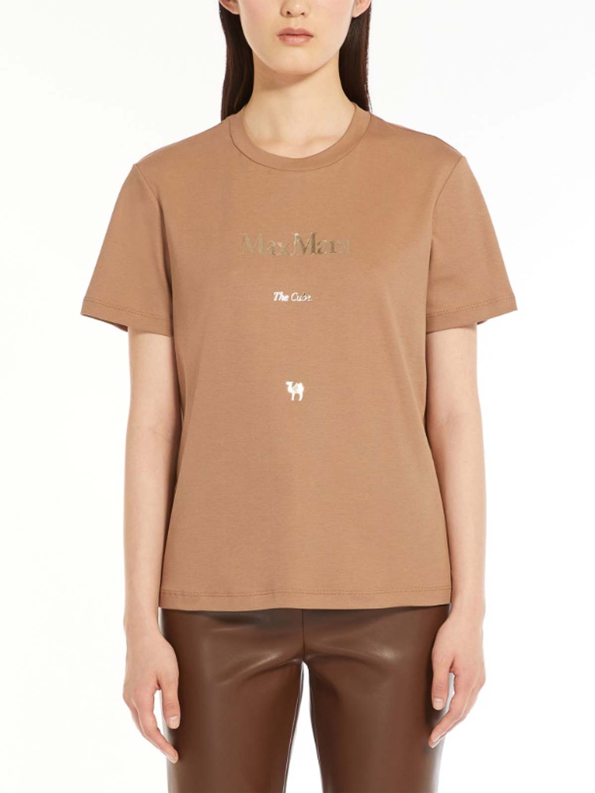 Max Mara Jersey t-shirt with print - Camel|2419971011600O003