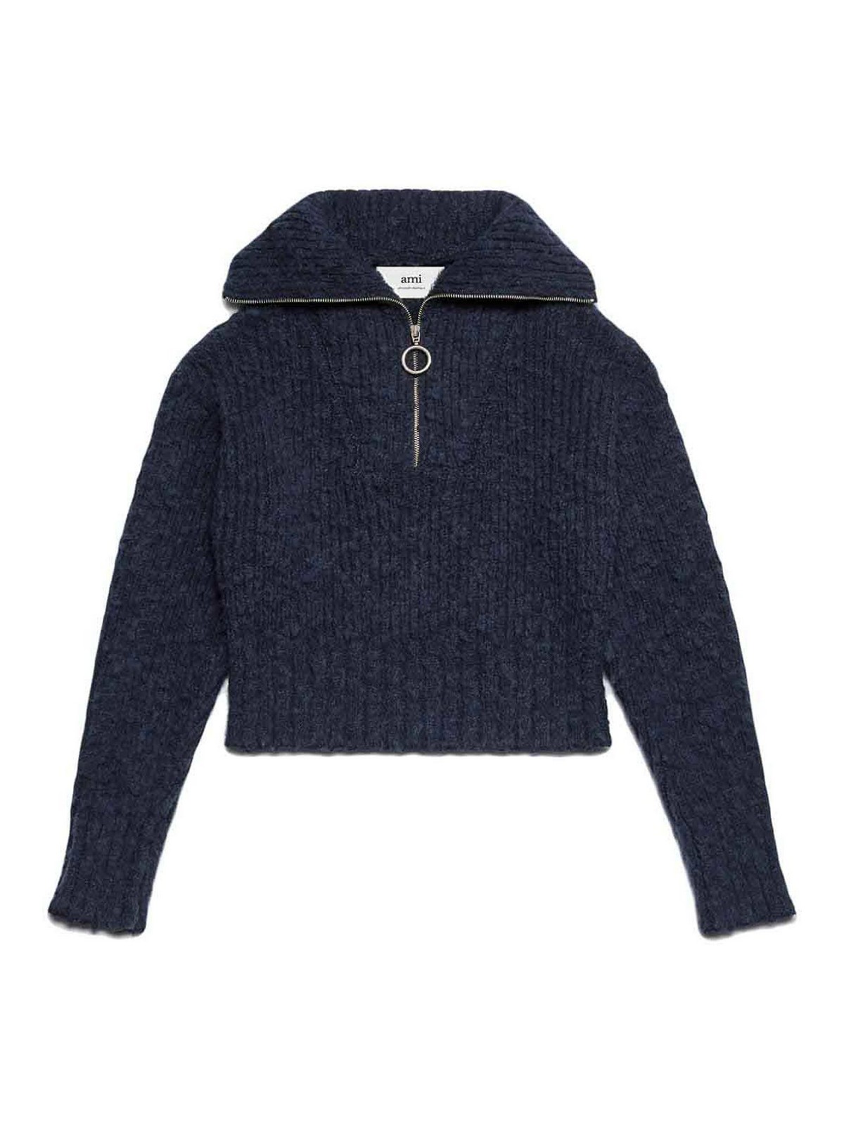 ★★AMI PARIS★★ Half Zip Knit Navy UKS633KN0022430 UKS633K Ami Paris Half-zip ribbed knit jumper - Blue | UKS633KN0022430