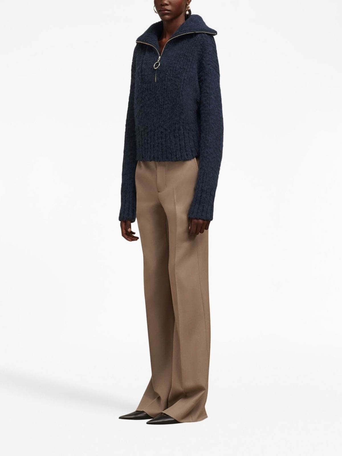 Ami Paris Half-zip ribbed knit jumper - Blue | UKS633KN0022430