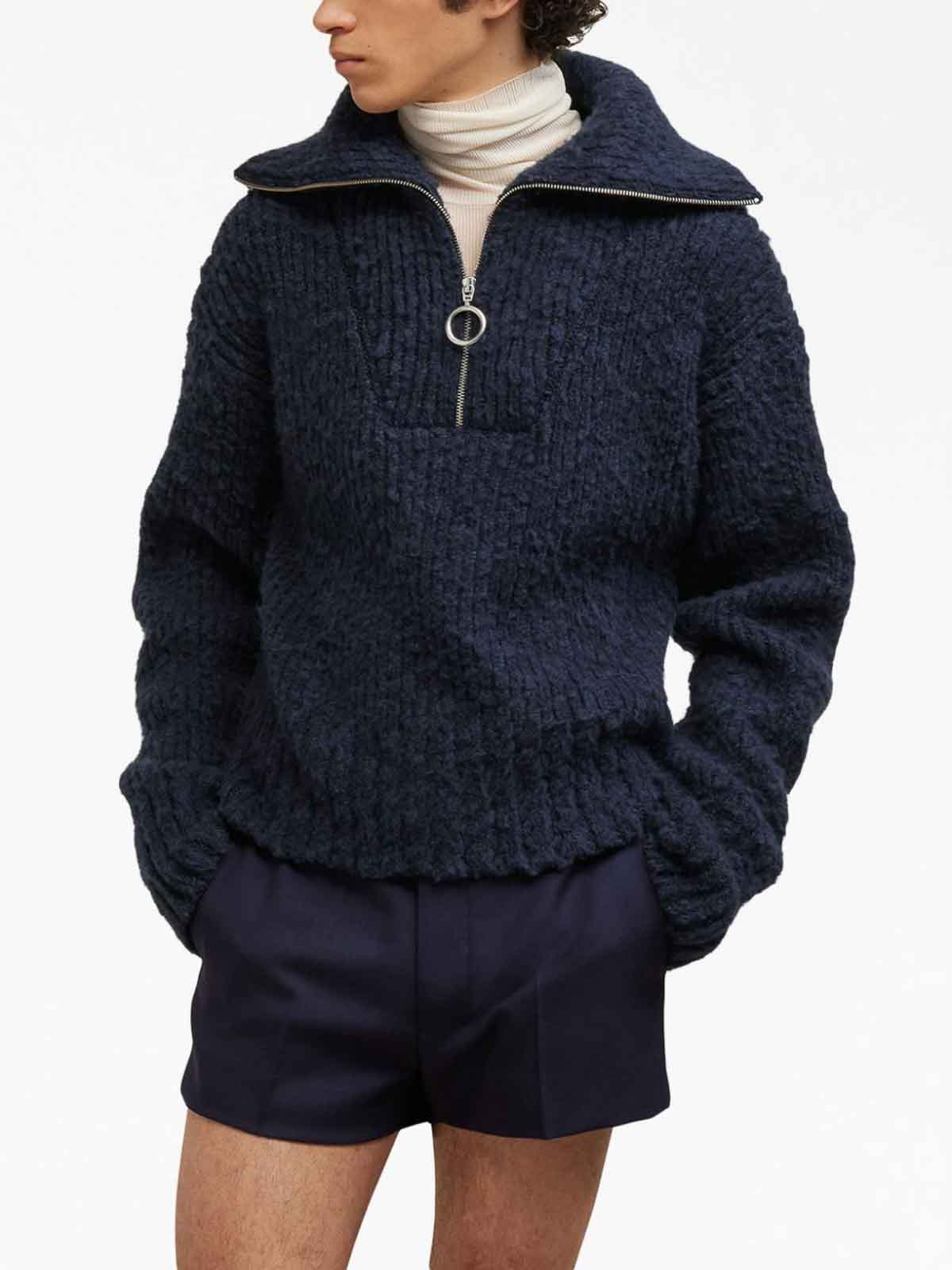 ★★AMI PARIS★★ Half Zip Knit Navy UKS633KN0022430 UKS633K Ami Paris Half-zip ribbed knit jumper - Blue | UKS633KN0022430