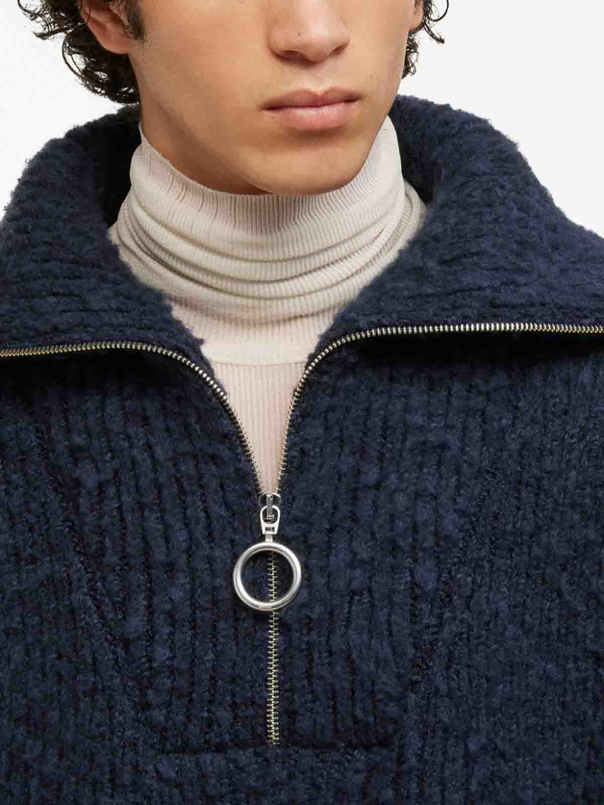 Ami Paris Half-zip ribbed knit jumper - Blue | UKS633KN0022430