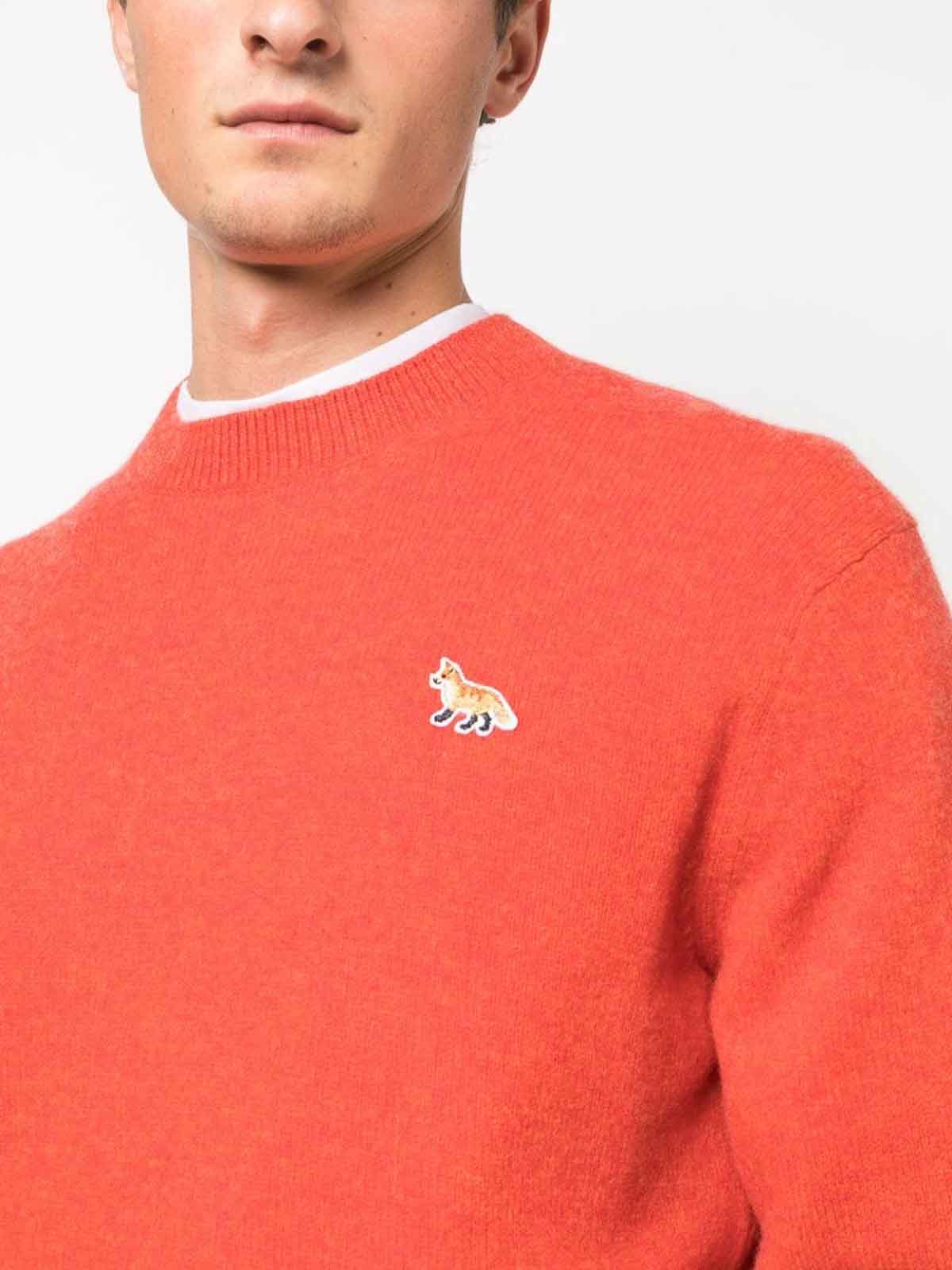 Shop Maison Kitsuné Logo-patch Wool Jumper In Red
