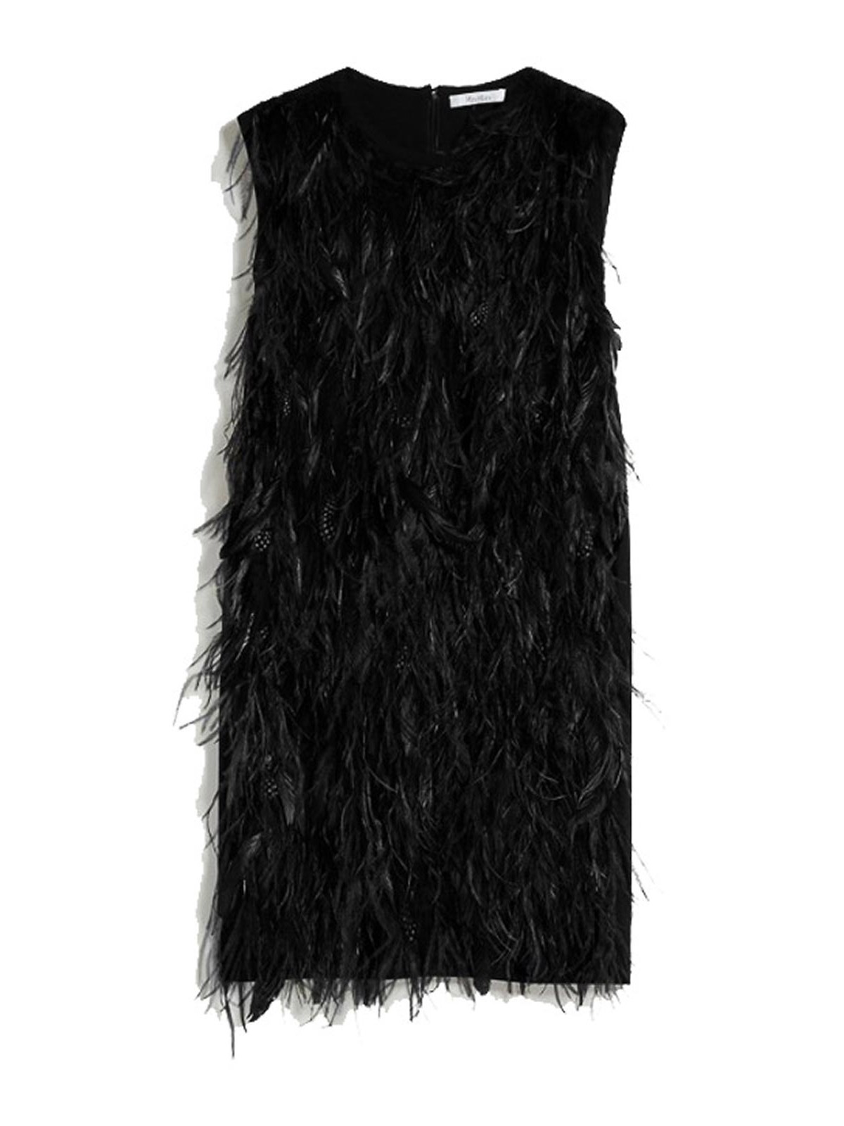 Shop Max Mara Seggio Short Dress With Feathers In Black