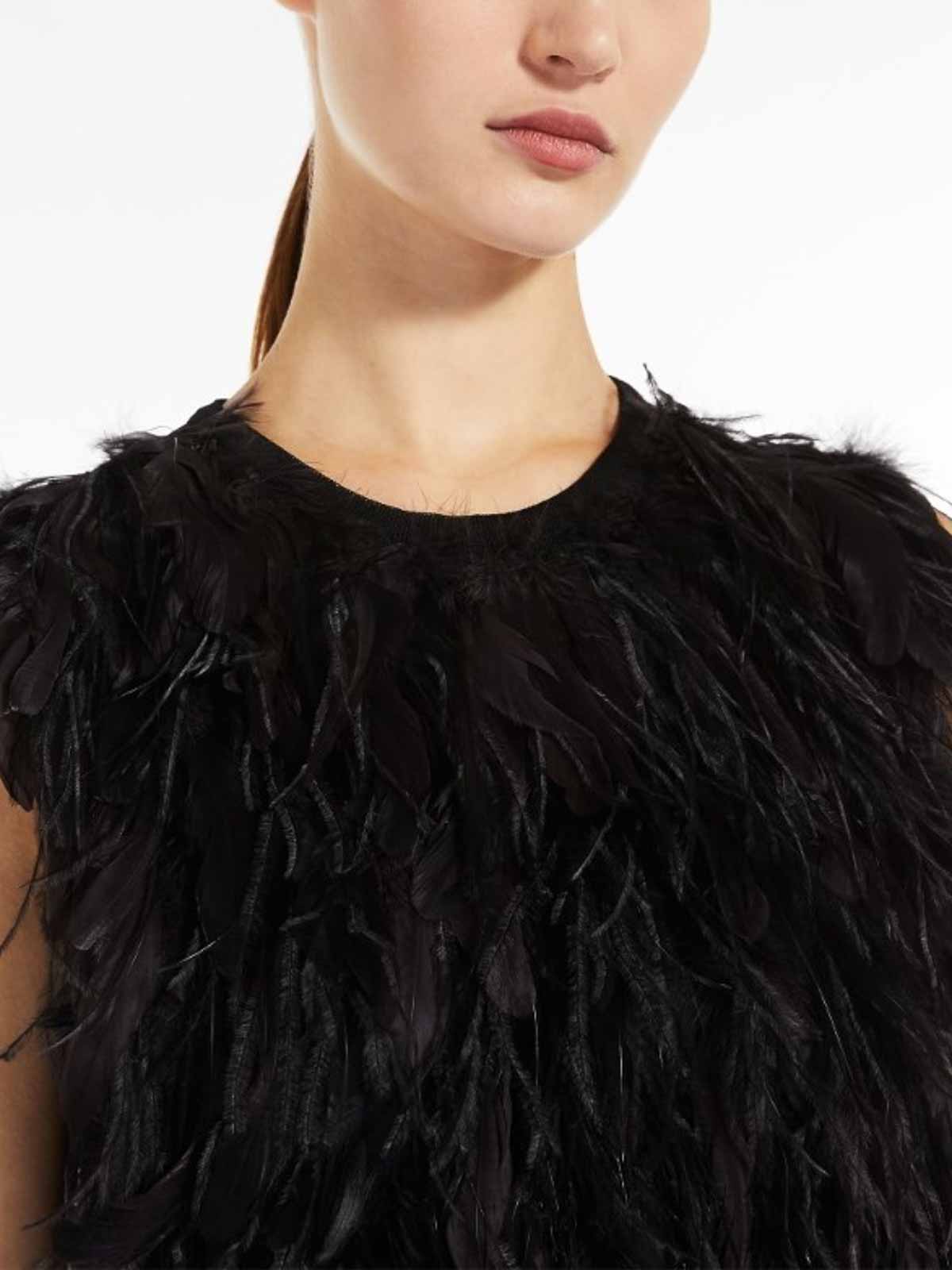 Shop Max Mara Seggio Short Dress With Feathers In Black