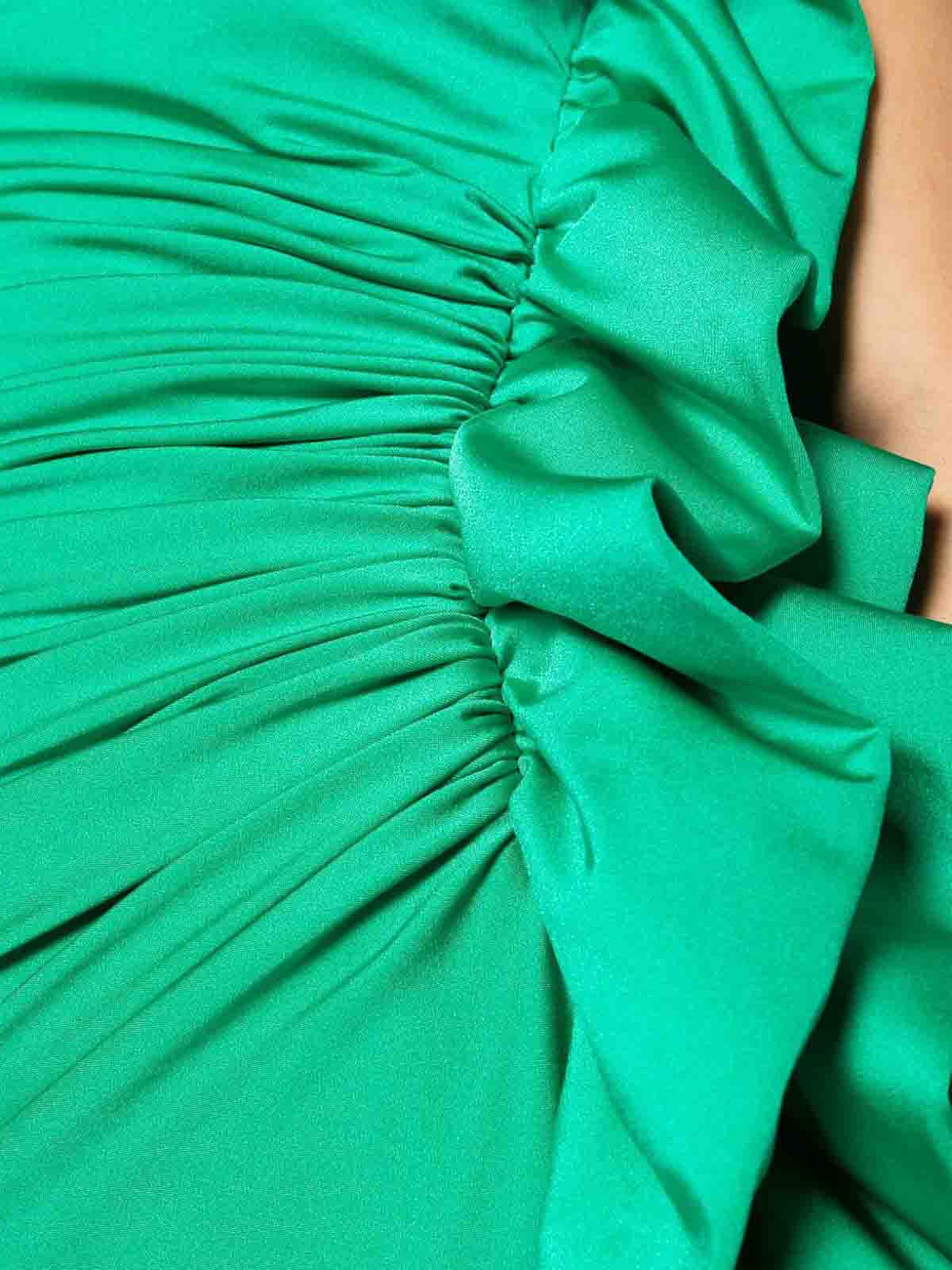 Shop P.a.r.o.s.h Ruffled Ruched Satin-finish Mini Dress In Green