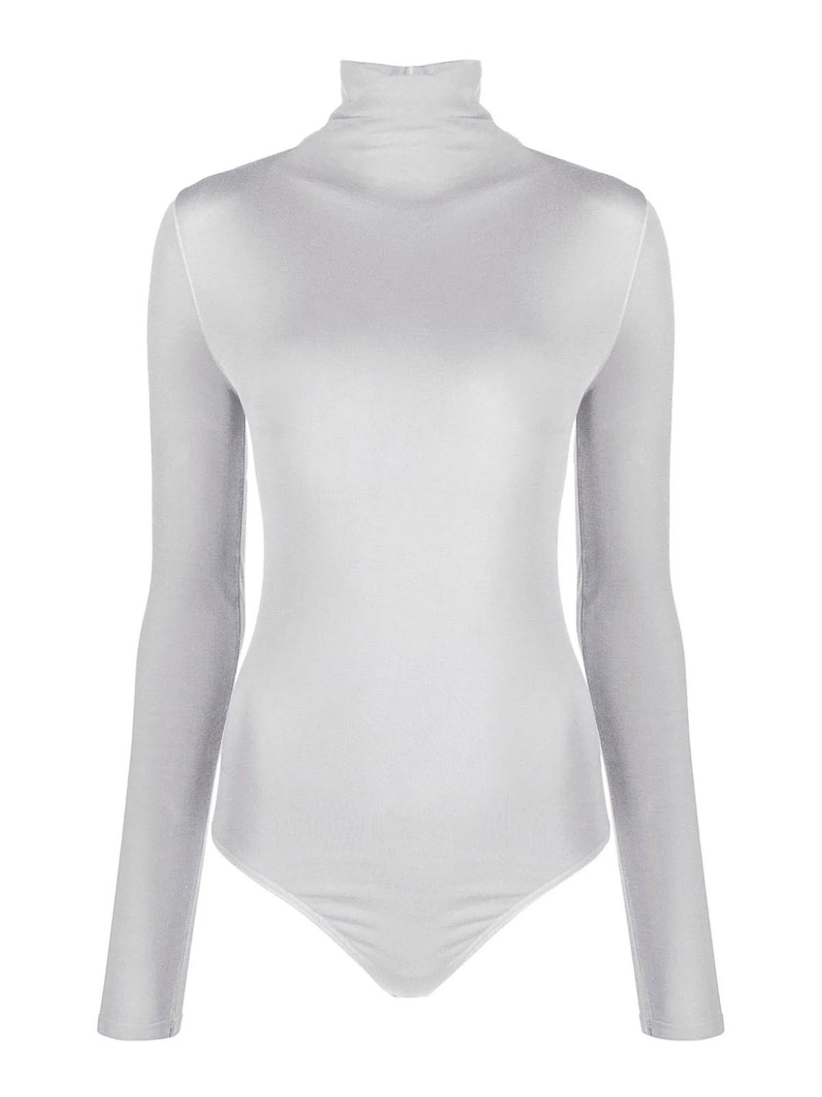 Shop Wolford High-neck Long-sleeve Bodysuit In Grey