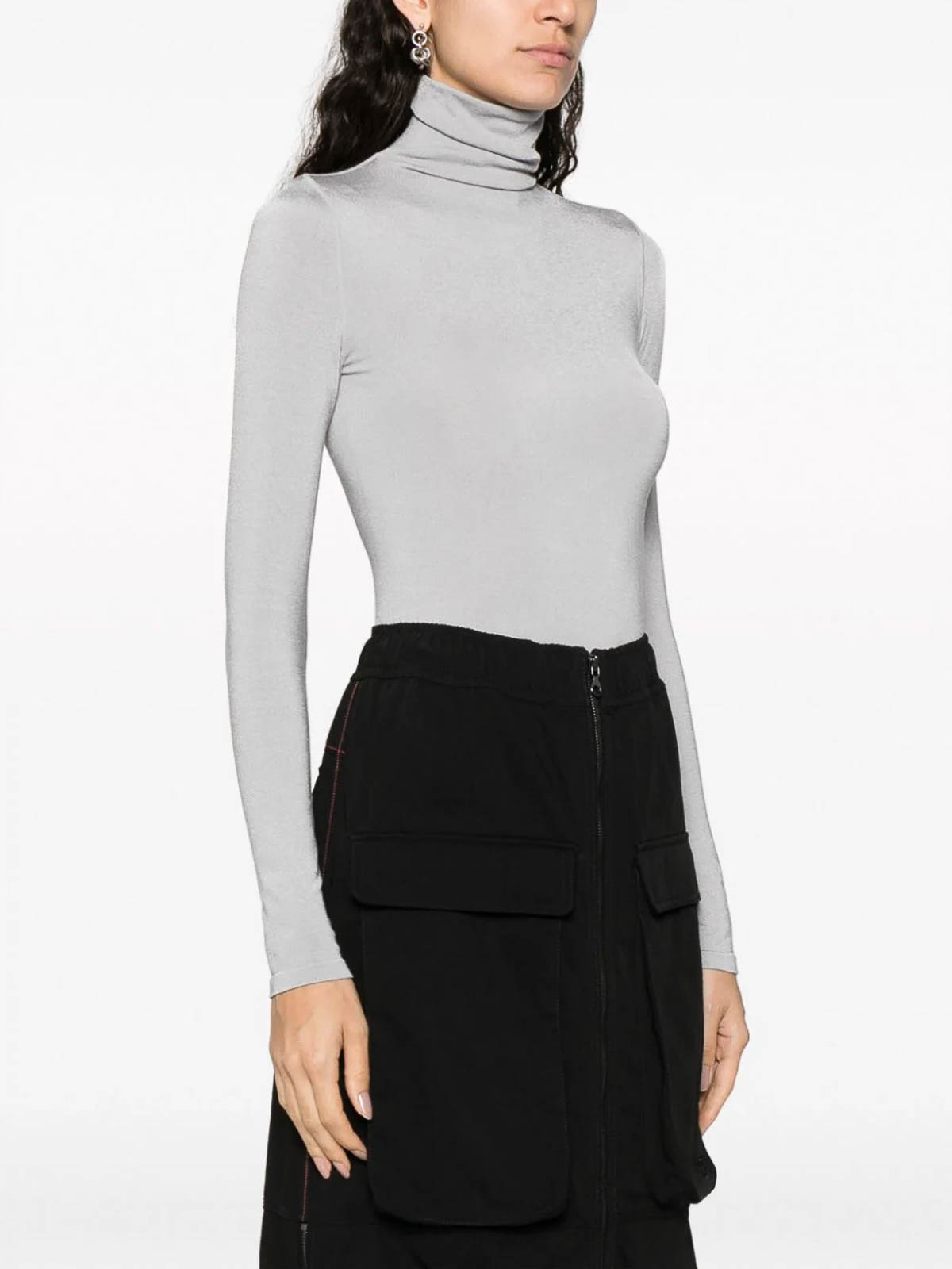 Shop Wolford High-neck Long-sleeve Bodysuit In Grey