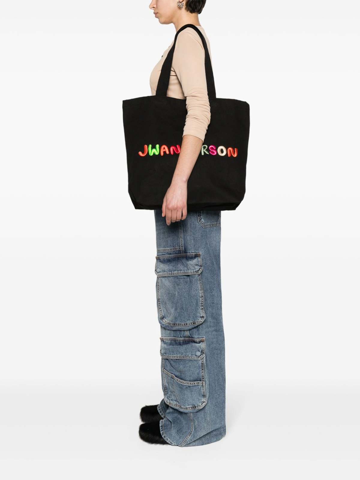 Shop Jw Anderson Logo-embroidered Cotton Tote Bag In Black