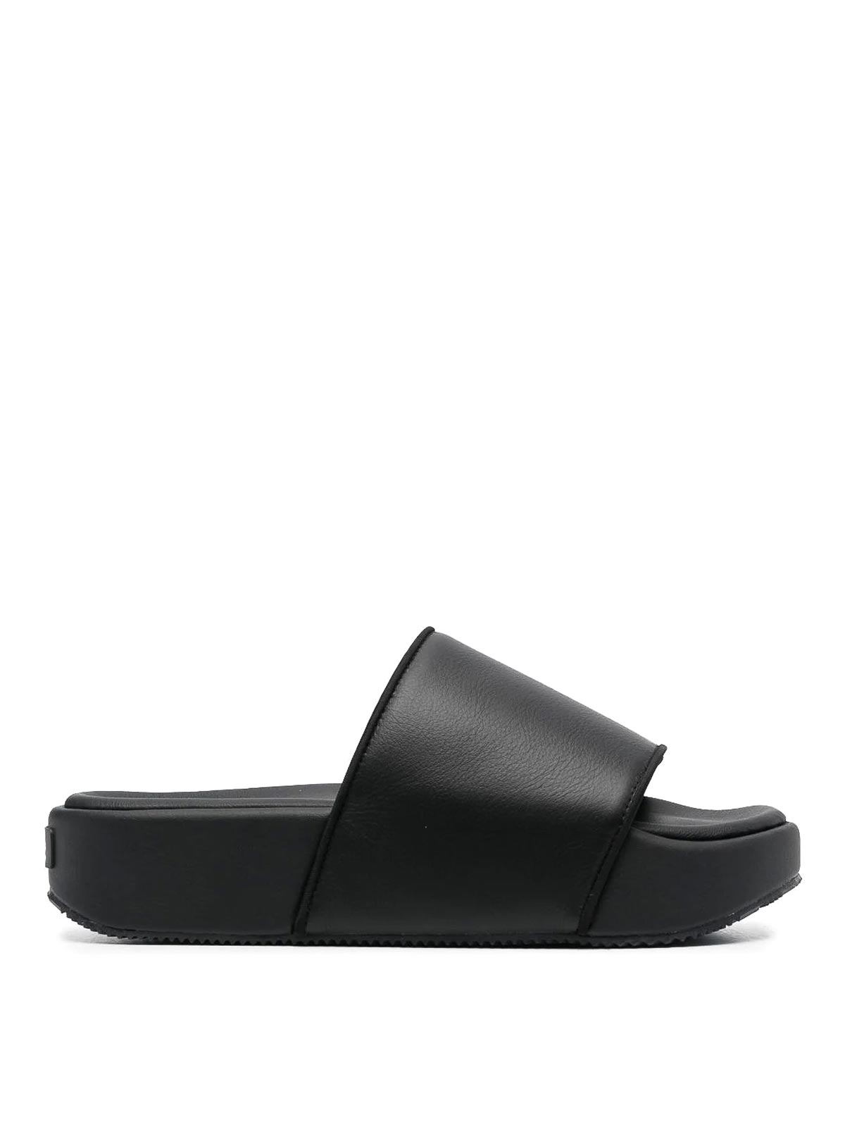Shop Y-3 Leather Flatform Slides In Black