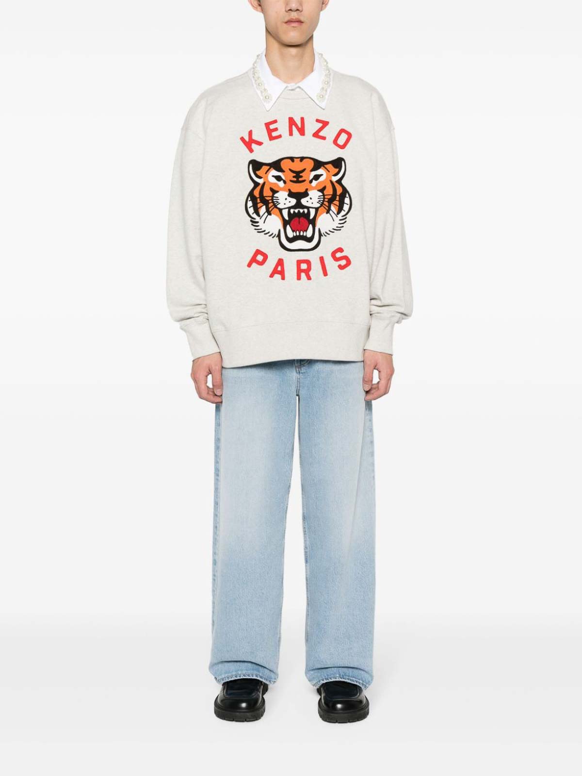 Shop Kenzo Tiger Motif Sweatshirt In Grey