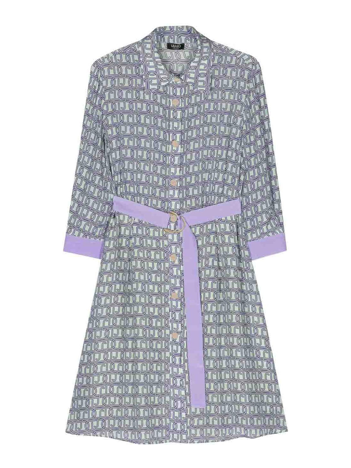 Shop Liu •jo Logo Print Dress In Purple