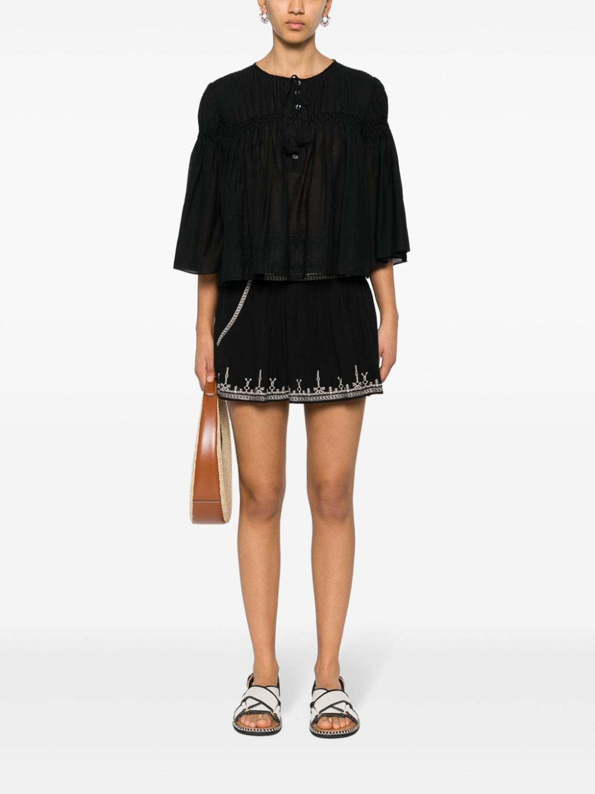 Shop Isabel Marant Étoile Geometric Embroidery Skirt In Black