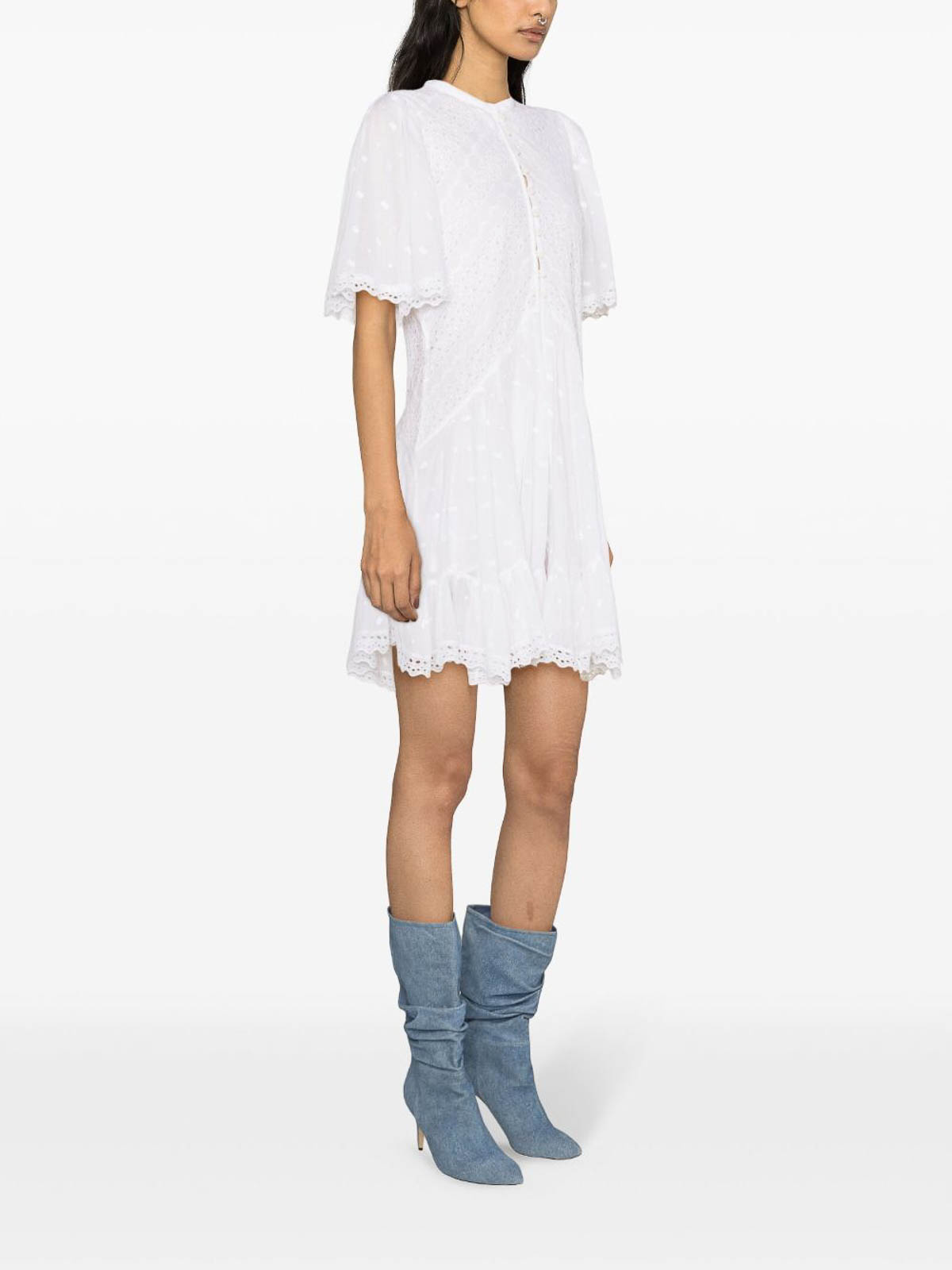 Shop Isabel Marant Étoile Short Dress In Broderie Anglaise In White