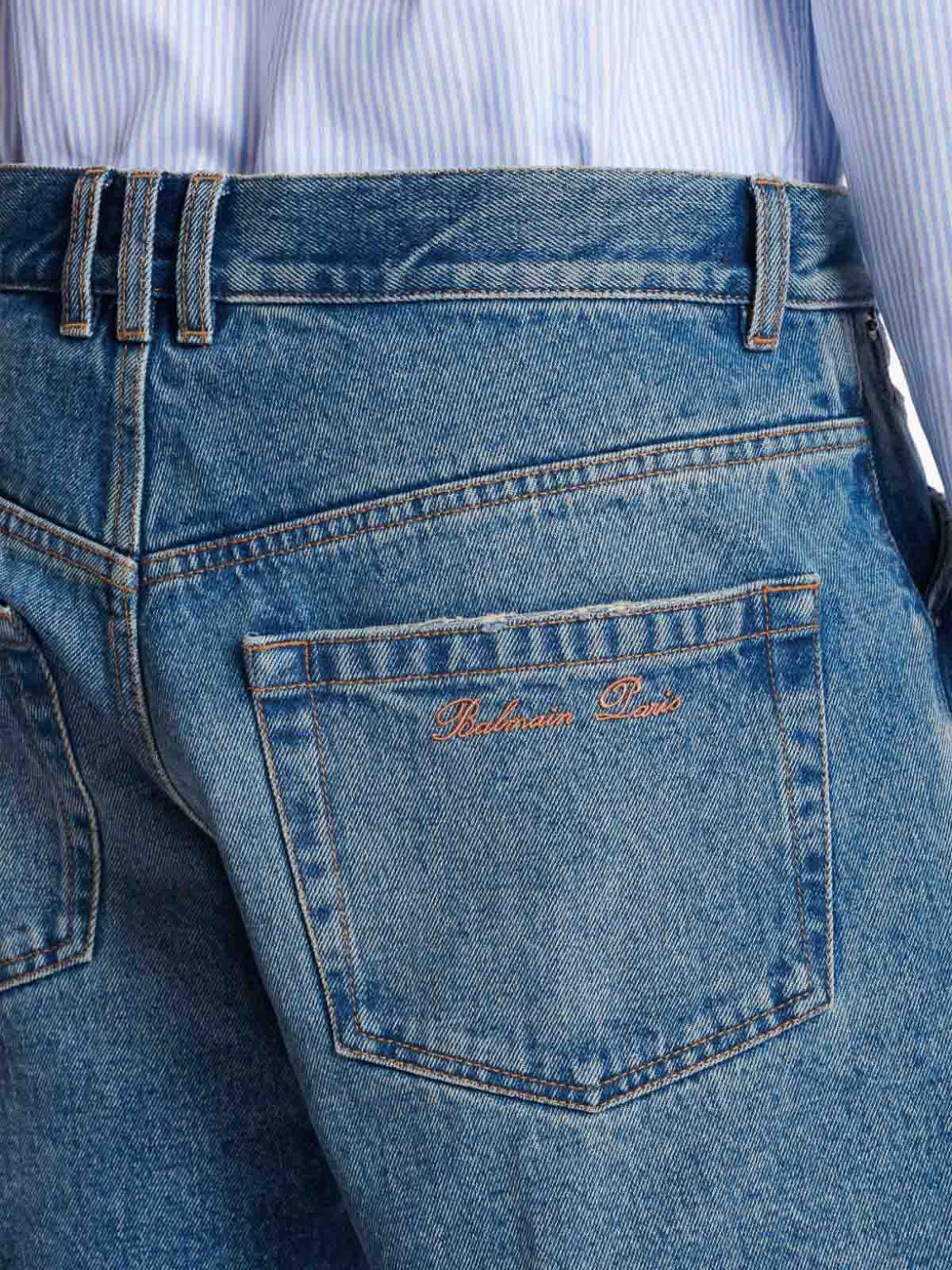 Shop Balmain Ripped Denim Jeans In Blue