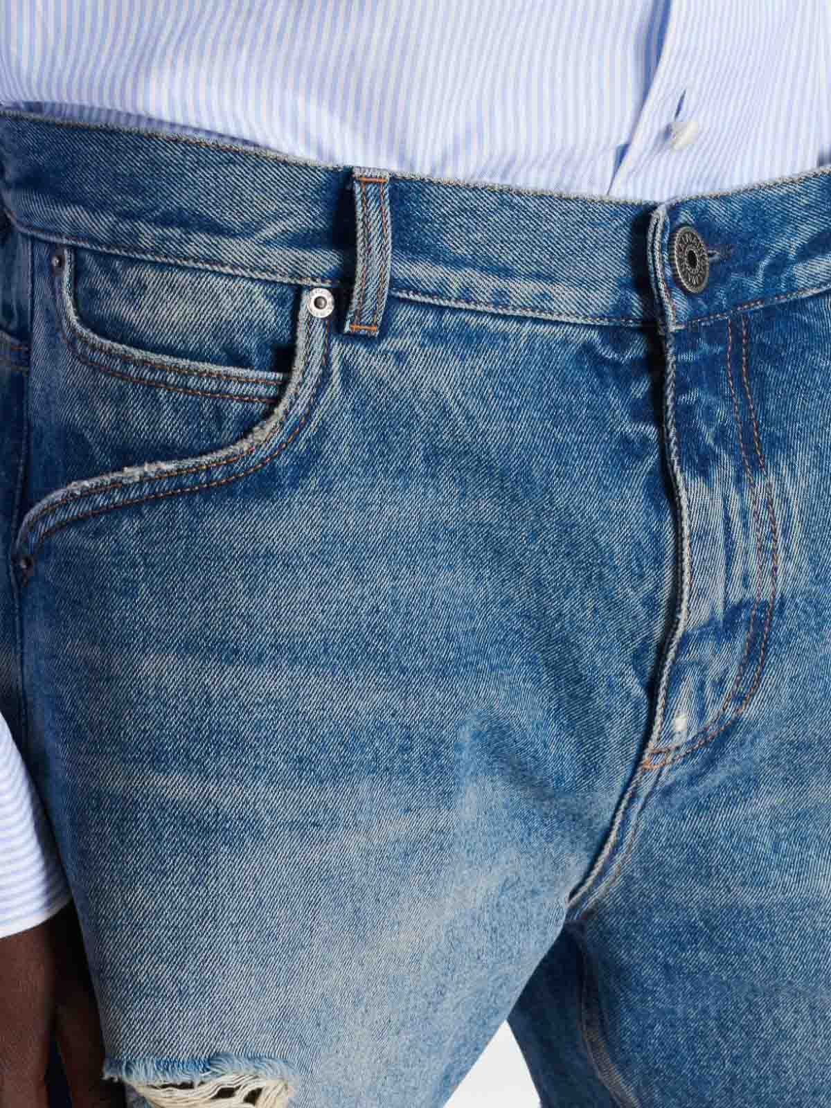 Shop Balmain Ripped Denim Jeans In Blue