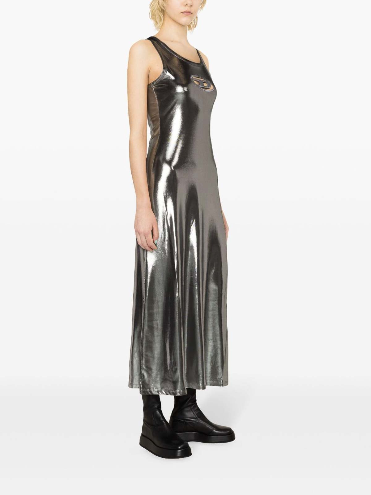 Shop Diesel Midi Black Dress In Silver